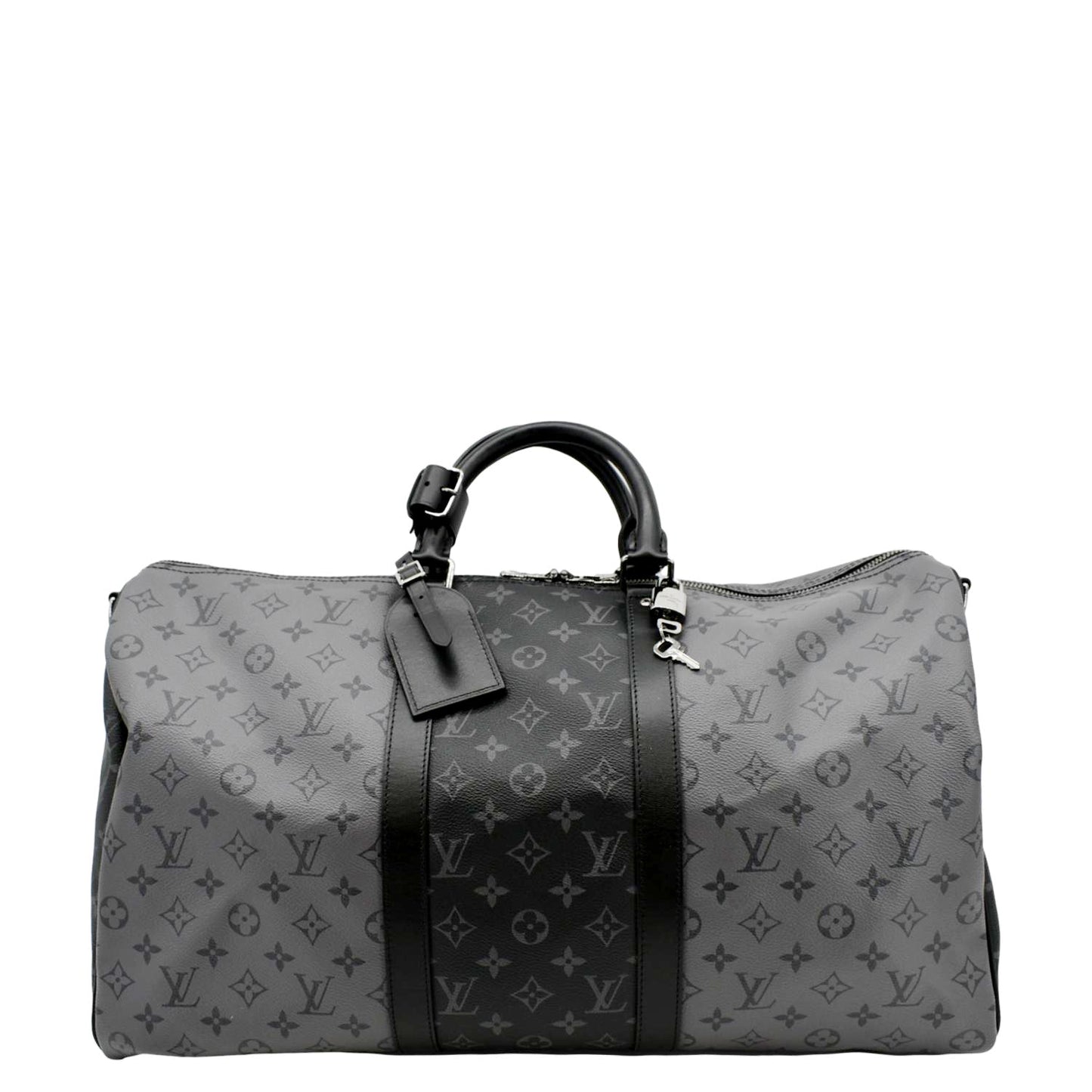 LOUIS VUITTON Keepall 50 Bandouliere Monogram Eclipse Travel Bag Black