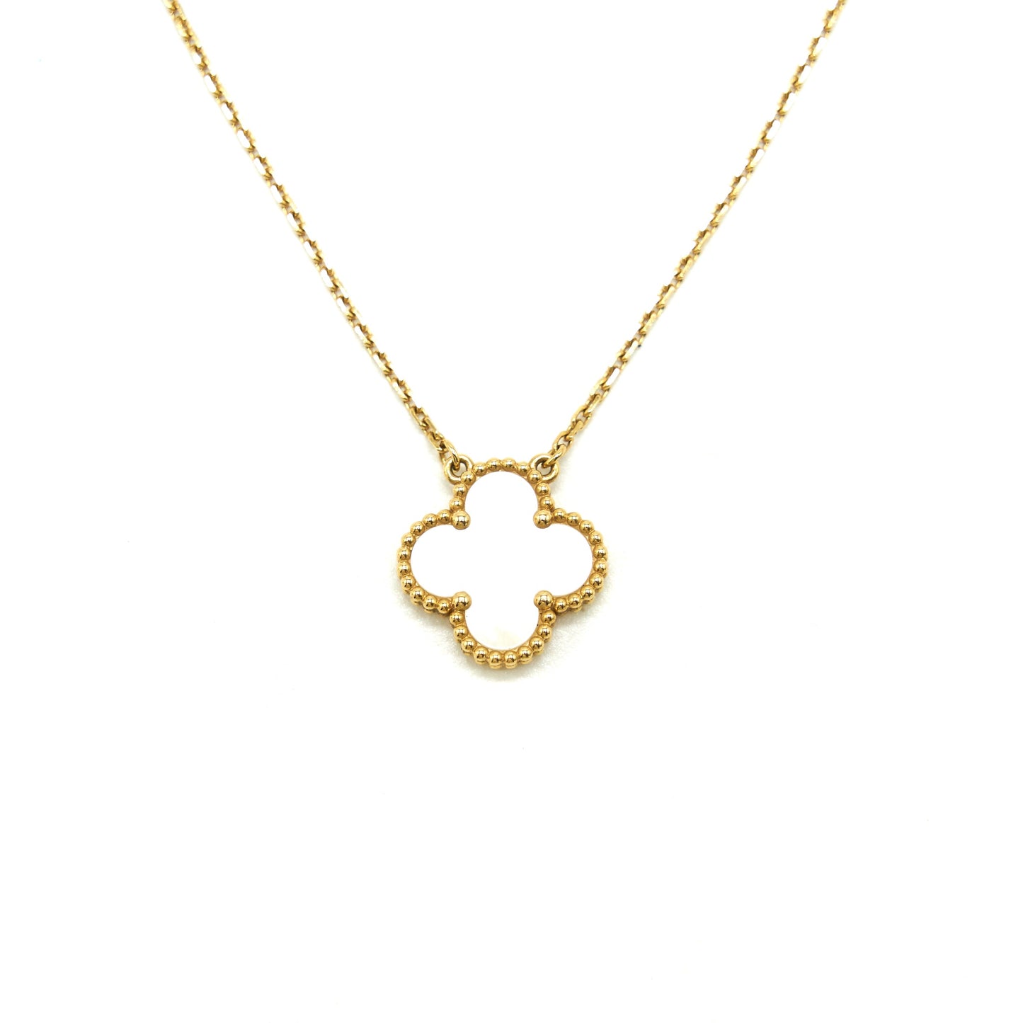 VAN CLEEF & ARPELS VINTAGE ALHAMBRA PENDANT YELLOW GOLD WHITE MOTHER-OF-PEARL