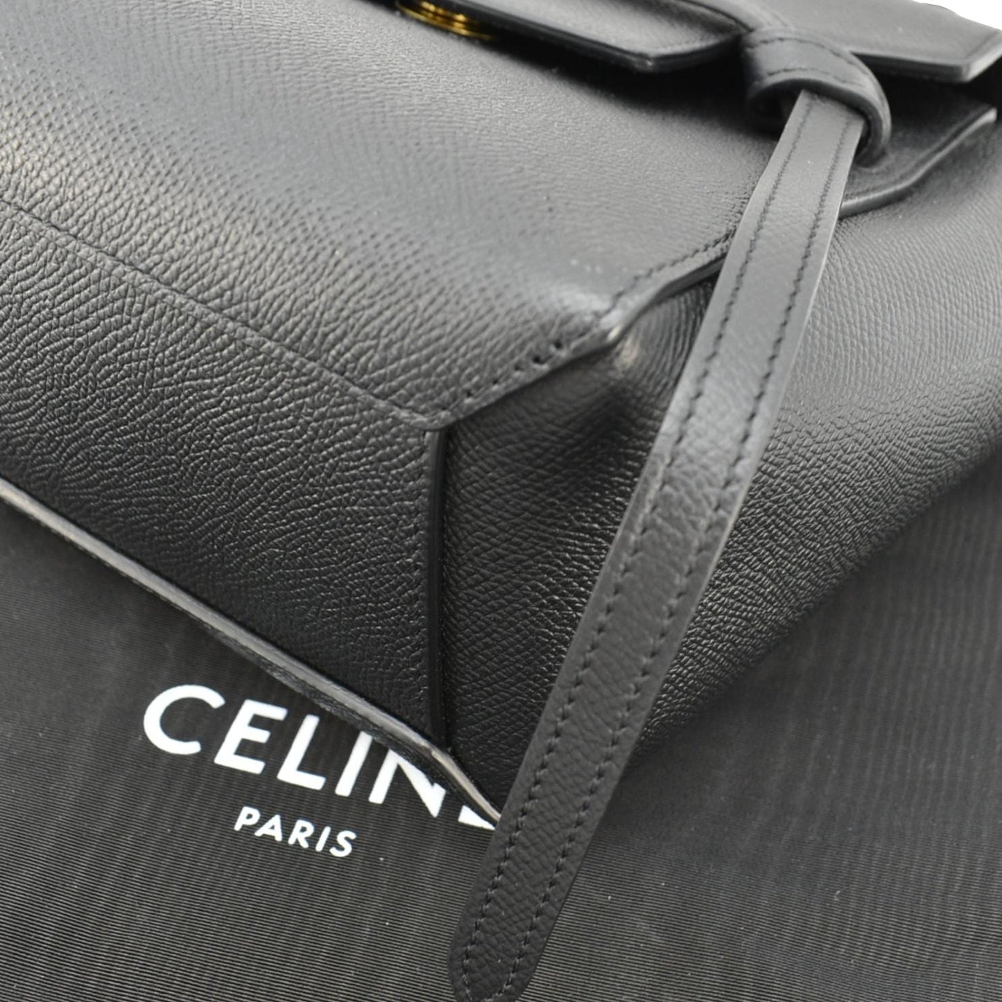 CELINE Nano Belt Grained Calfskin Leather Shoulder Bag Black