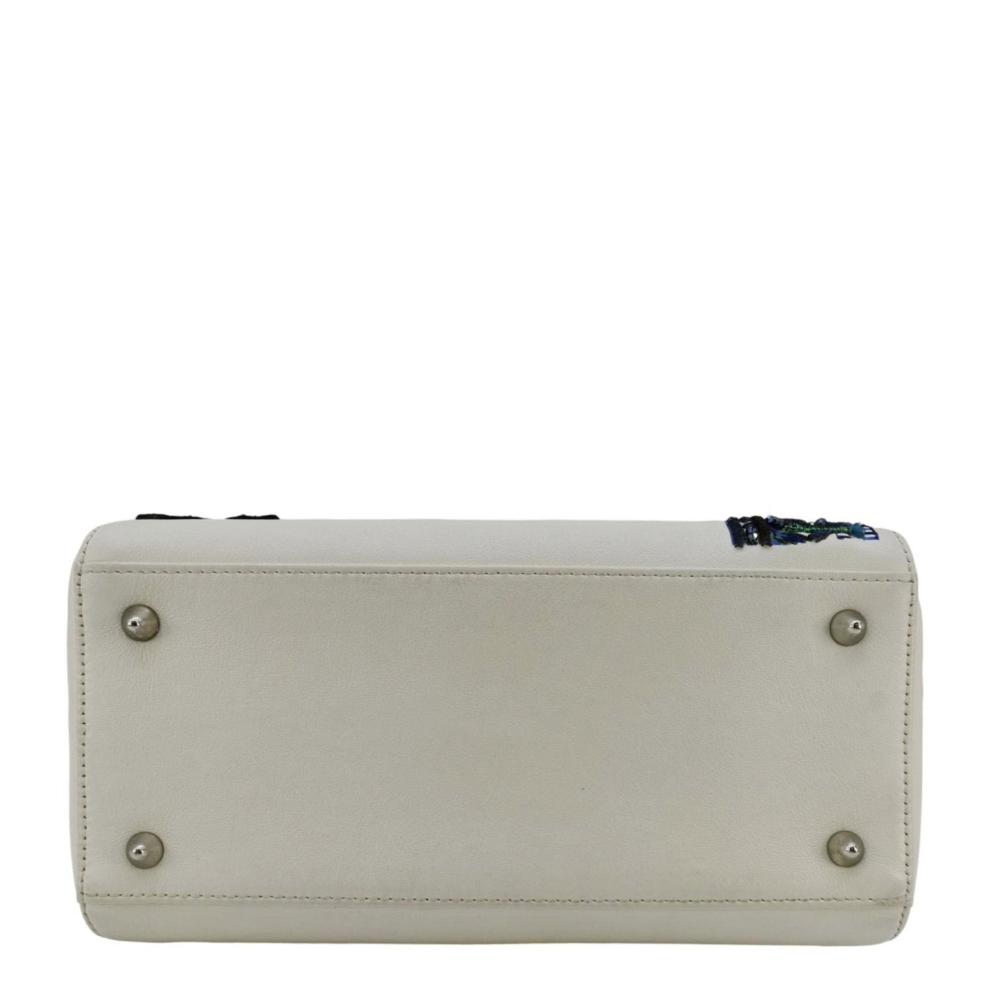 CHRISTIAN DIOR Lady Dior Patch Embellished Leather Tote Bag White