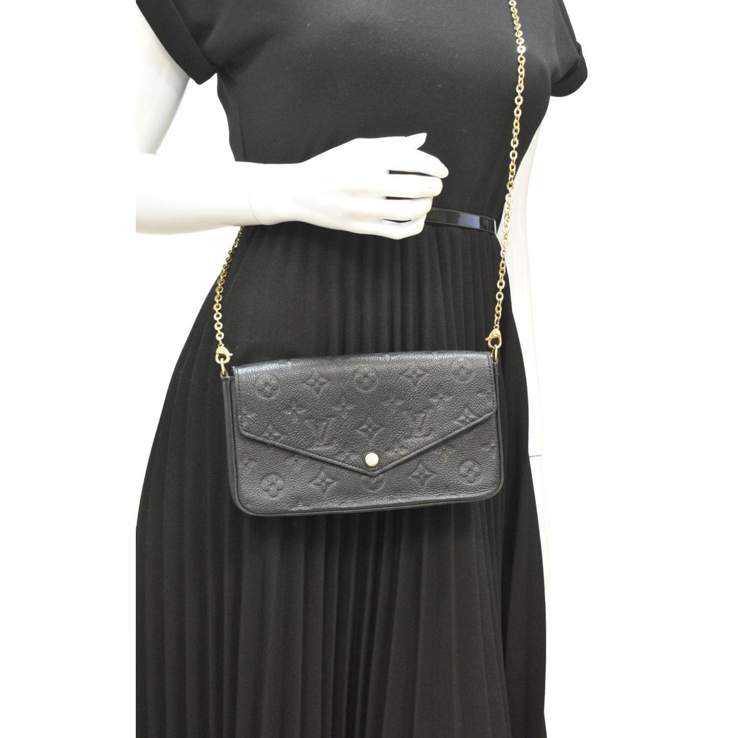 LOUIS VUITTON Felicie Monogram Empreinte Pochette Crossbody Bag Black