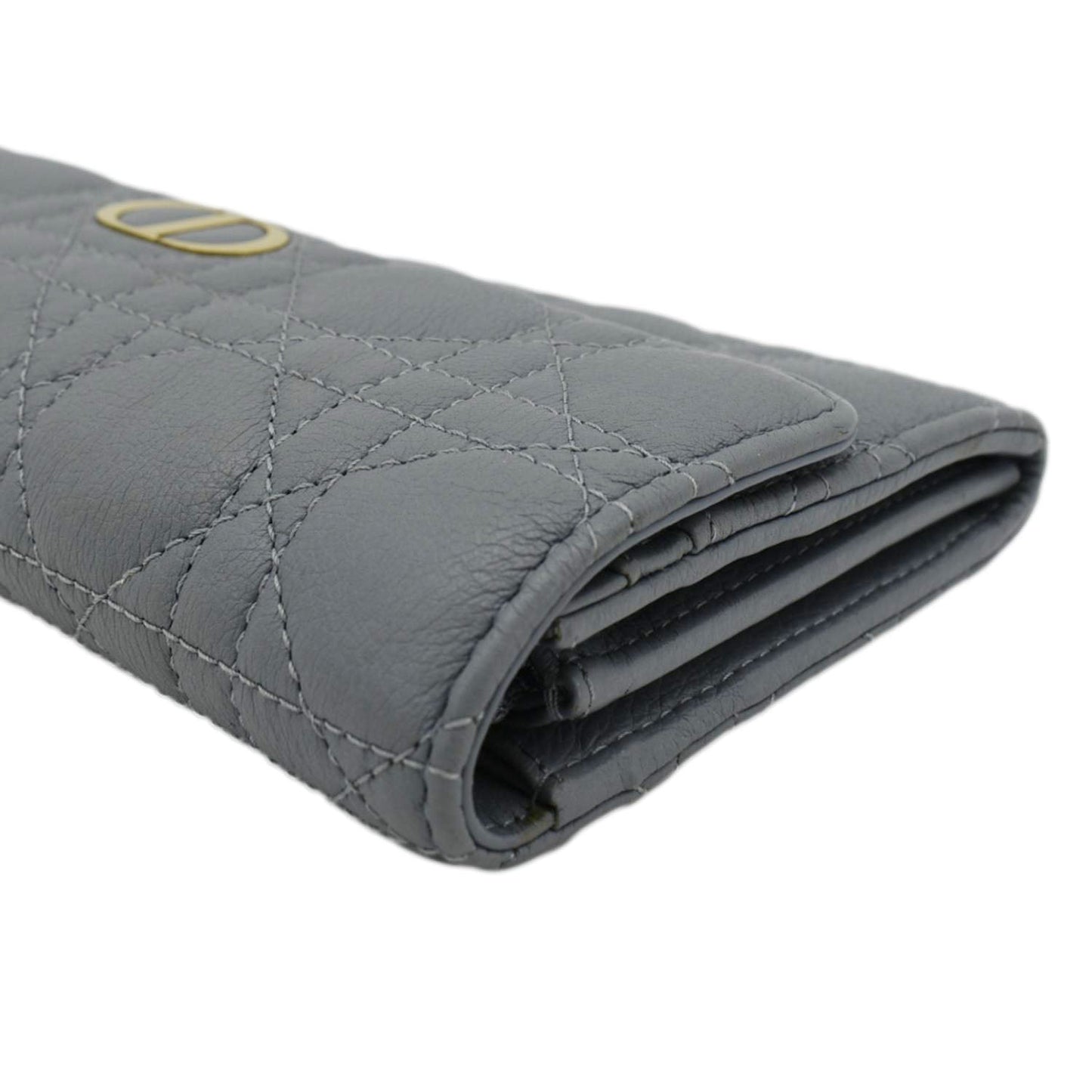 CHRISTIAN DIOR Caro Orchid Cannage Calfskin leather Long Wallet Gray