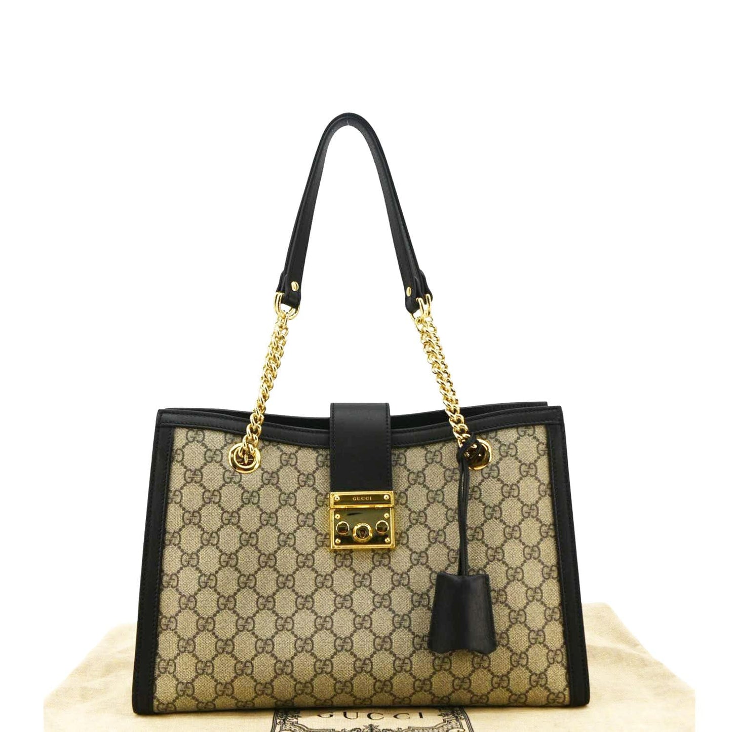 GUCCI Padlock Medium GG Supreme Canvas Shoulder Bag Beige 479197