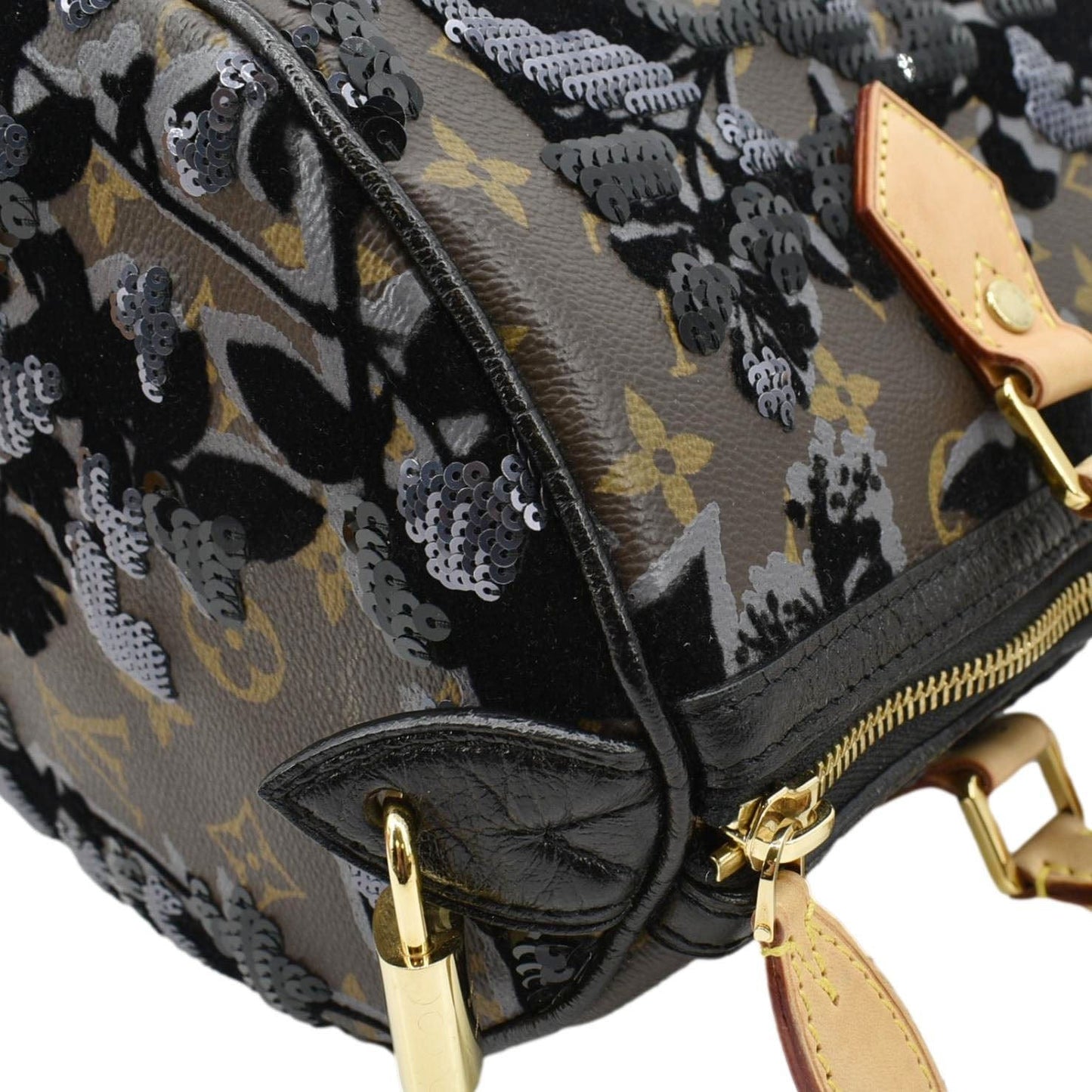 LOUIS VUITTON Speedy 30 Fleur De Jais Monogram Sequins Satchel Bag Black