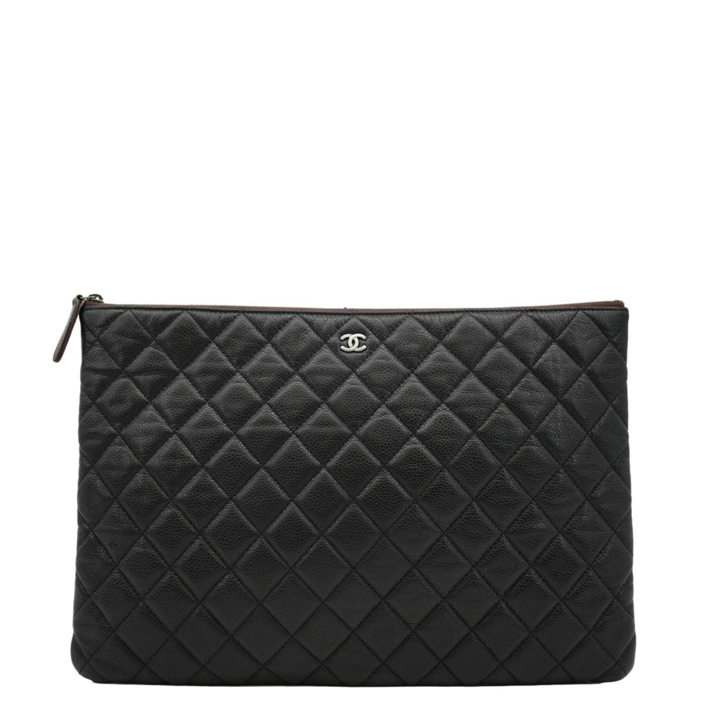 CHANEL Classic O-Case Caviar Leather Zip Pouch Black