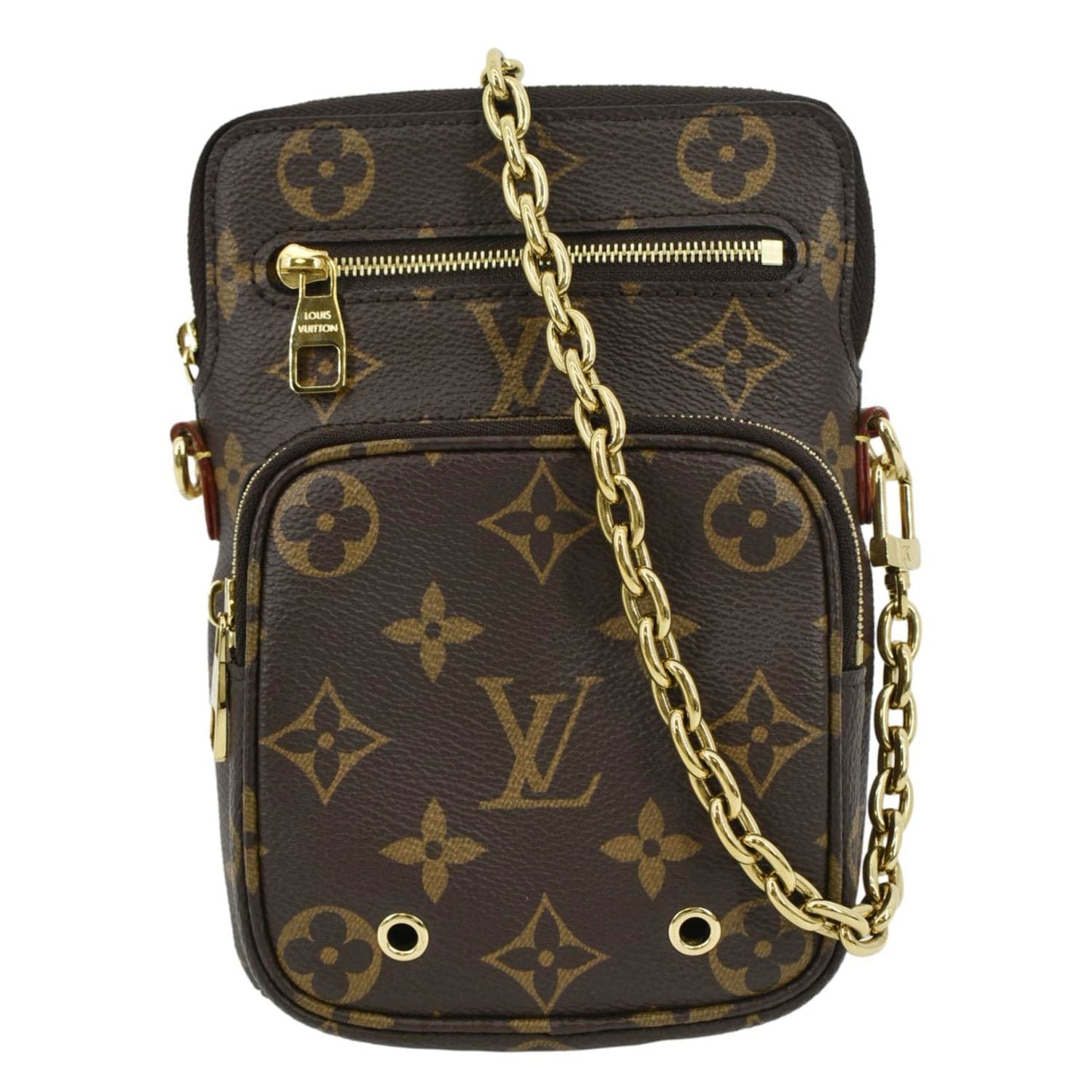 LOUIS VUITTON Utility Phone Sleeve Monogram Canvas Crossbody Bag Brown