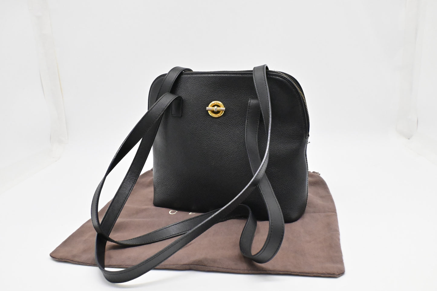 Celine Shoulder Bag in Black Leather