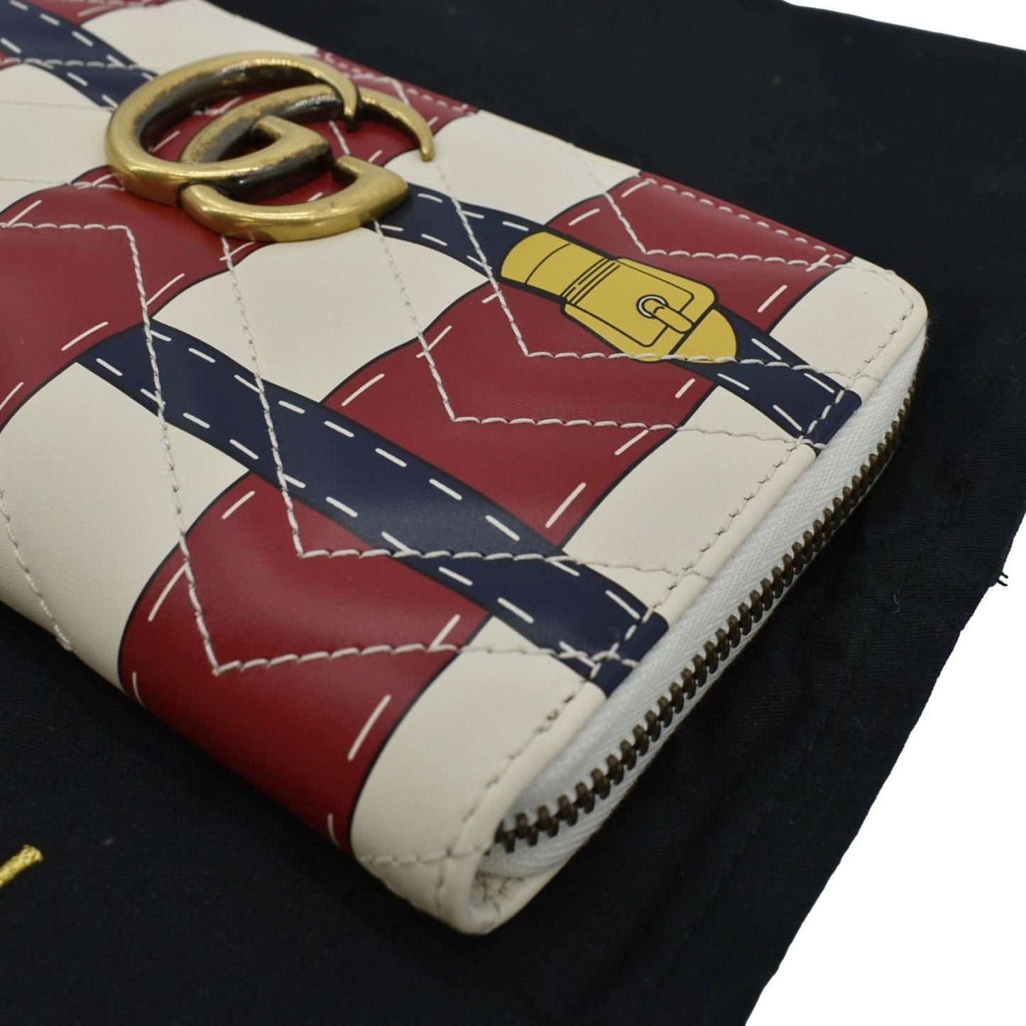 GUCCI GG Marmont Trompe L'Oeil Print Matelasse Leather Zip Around Wallet Multicolor 466490