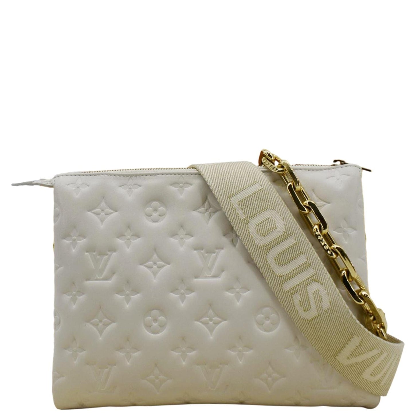LOUIS VUITTON Coussin PM Monogram Embossed Leather Shoulder Bag White