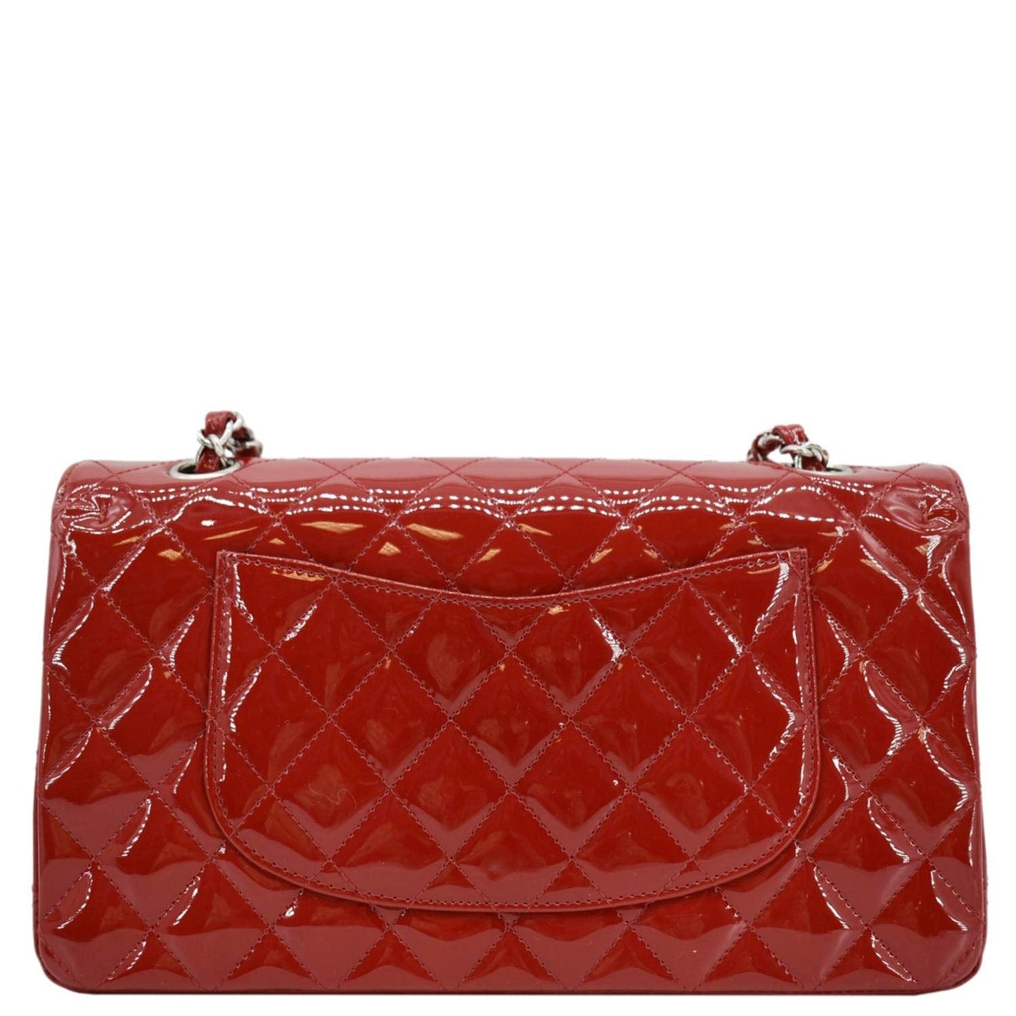 CHANEL Classic Medium Double Flap Quilted Patent Leather Shoulder Bag Red