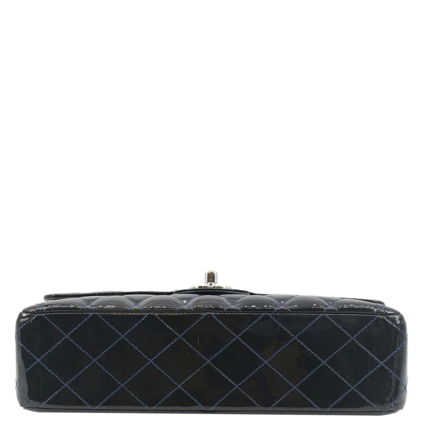 CHANEL Medium Double Flap Quilted Patent Leather Shoulder Bag Olive