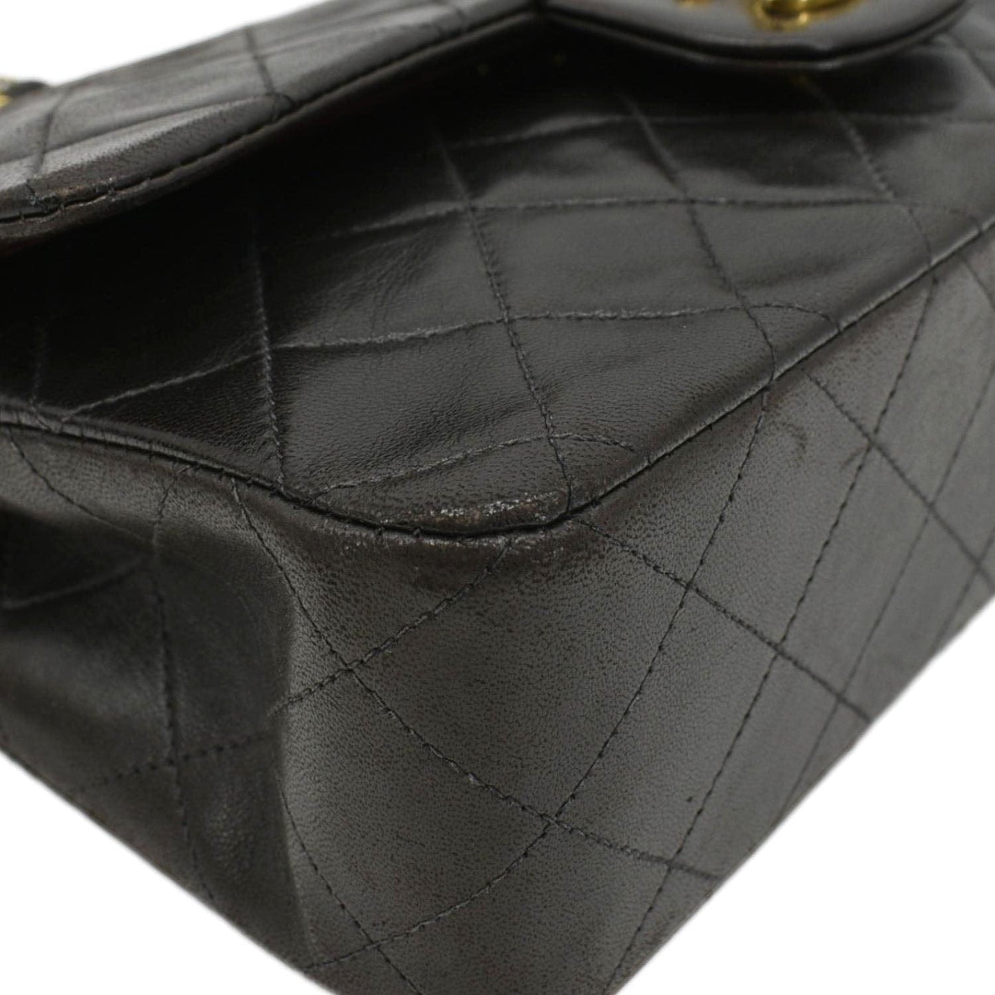 CHANEL Vintage Classic Double Flap Medium Quilted Leather Shoulder Bag Dark Brown