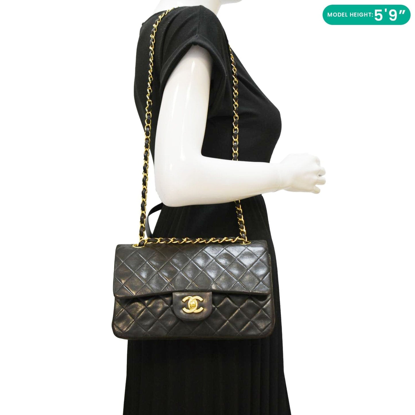 CHANEL Vintage Classic Double Flap Medium Quilted Leather Shoulder Bag Dark Brown