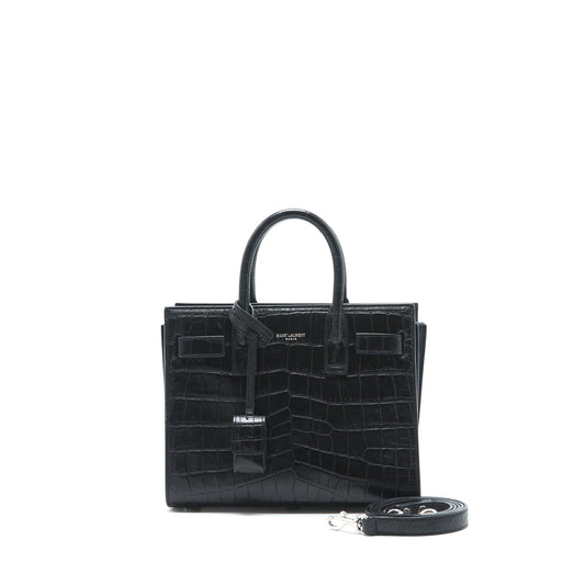 Saint Laurent/ Sac de Jour nano Crocodile-Embossed Black