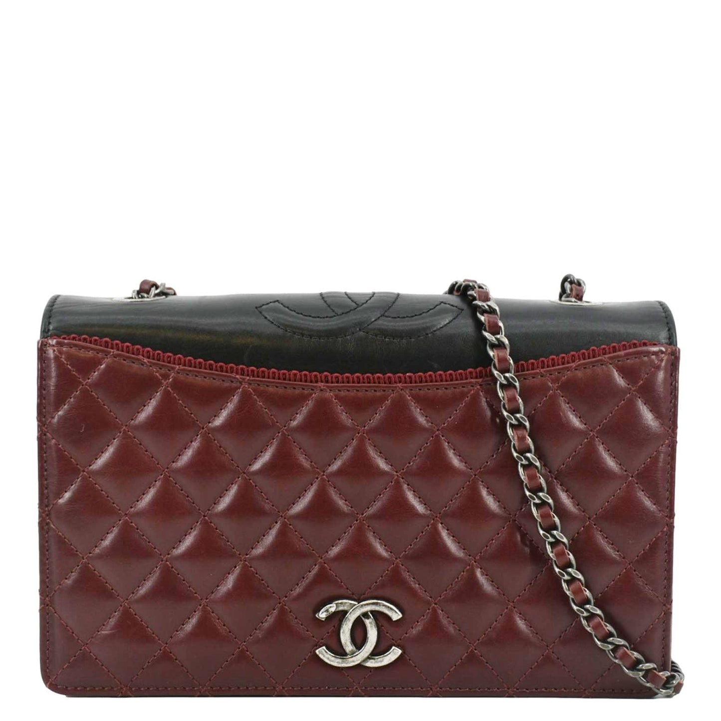 CHANEL Grosgrain Ballerine Flap Quilted Leather Crossbody Bag Maroon