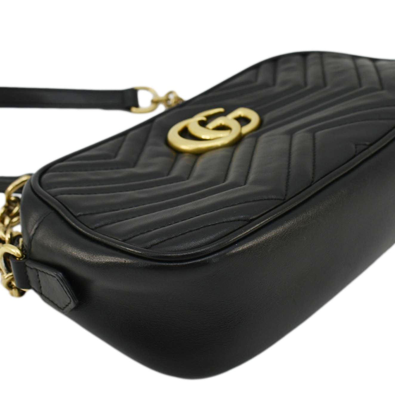 GUCCI GG Marmont Small Matelasse Chevron Leather Camera Bag Black 447632
