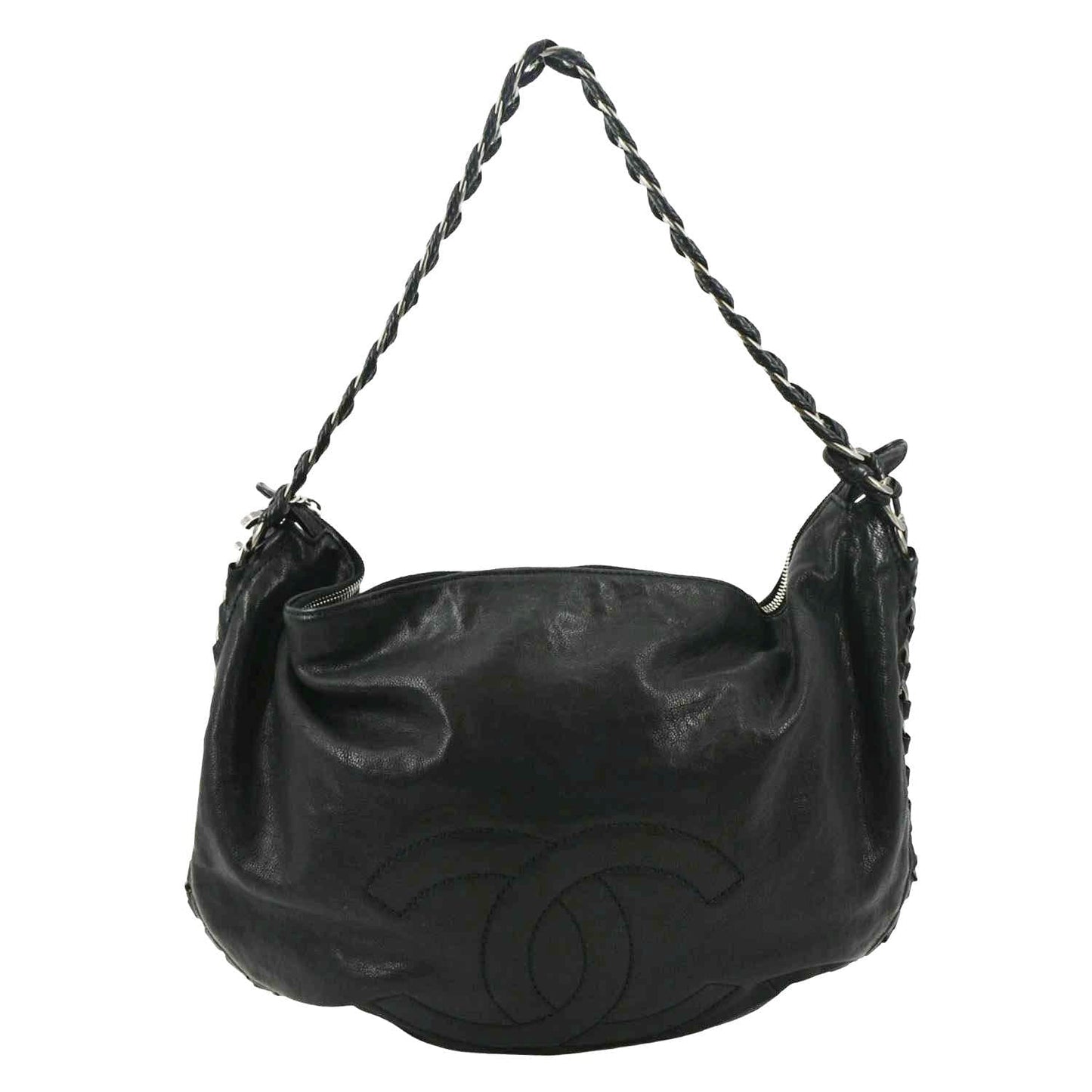 CHANEL Modern Chain Calfskin Leather Hobo Bag Black