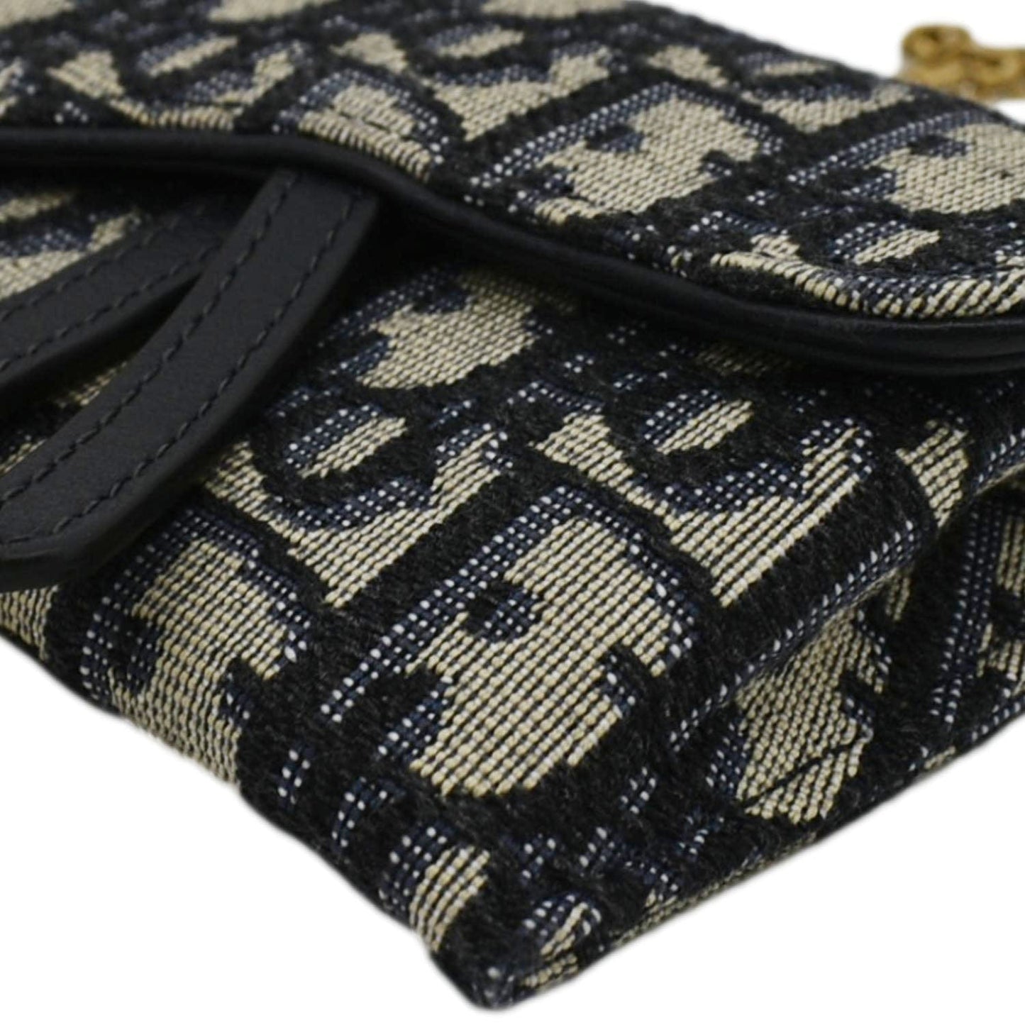 CHRISTIAN DIOR Nano Saddle Oblique Chain Wallet Navy Blue