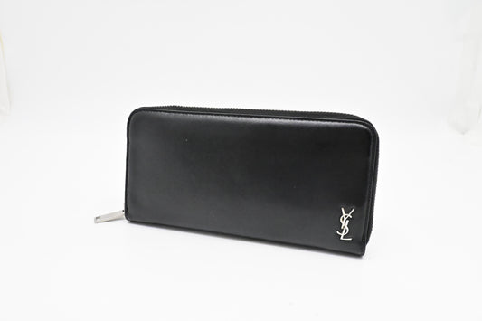 YSL Saint Laurent Zippy Long Wallet in Black Leather