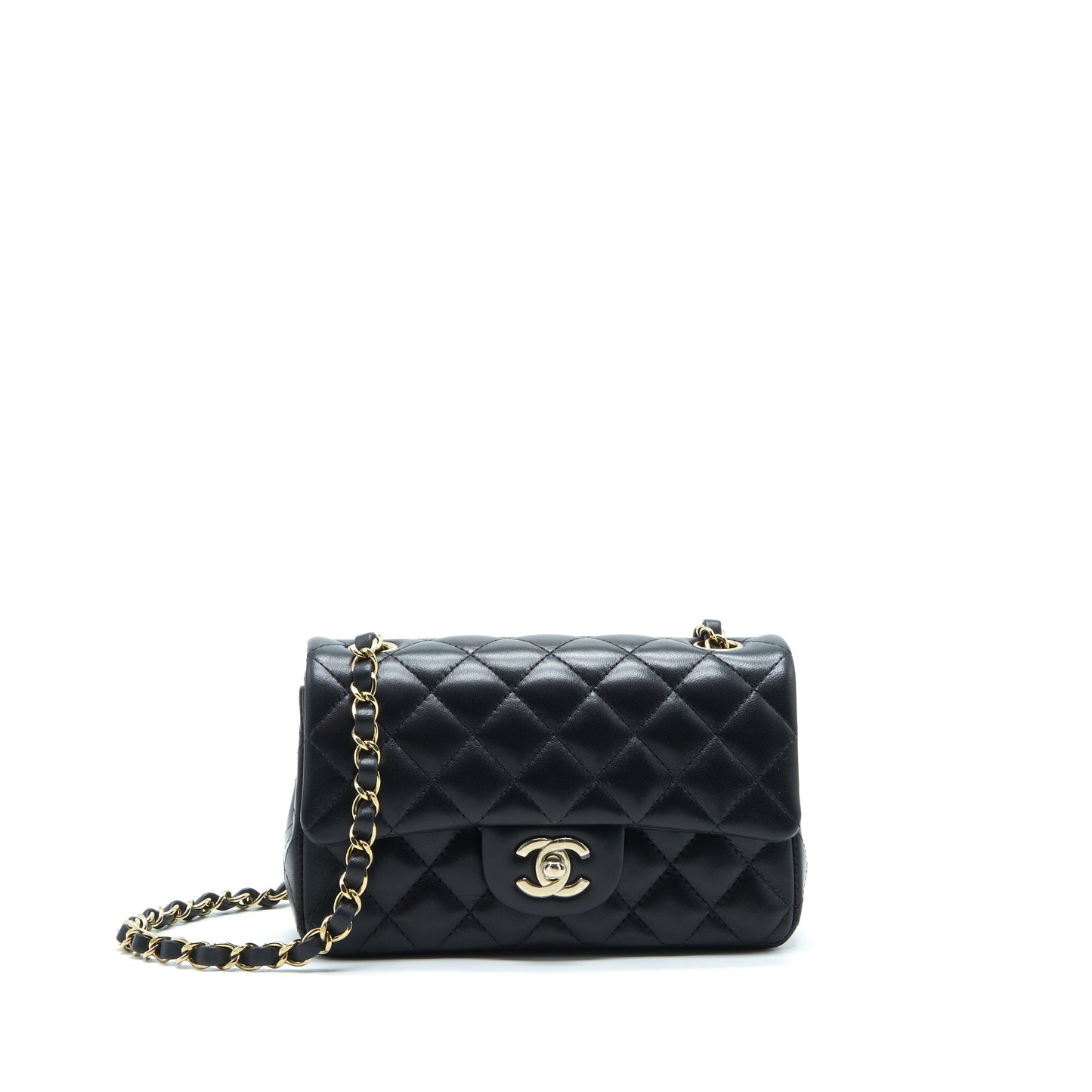 Chanel Mini Rectangular Flap Bag Lambskin Black LGHW(Microchipï¼