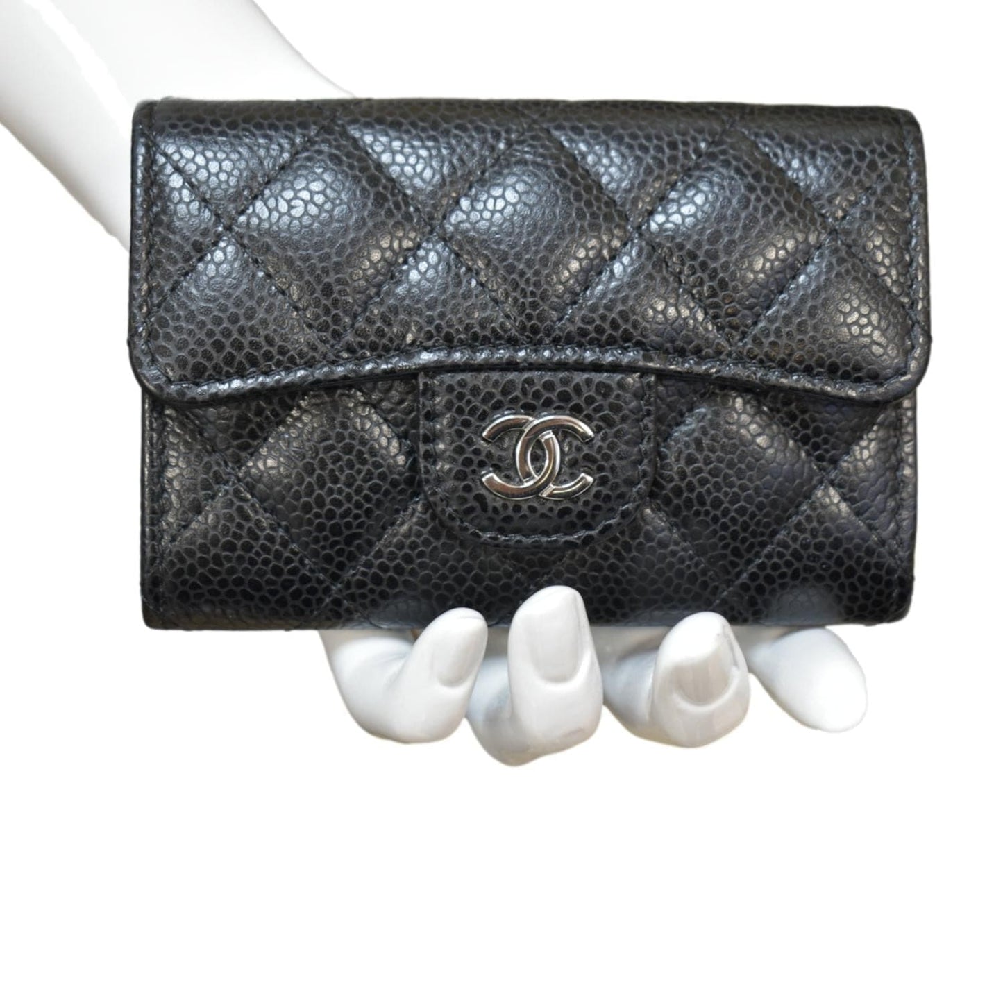 CHANEL Flap Quilted Caviar Leather Card Holder Black