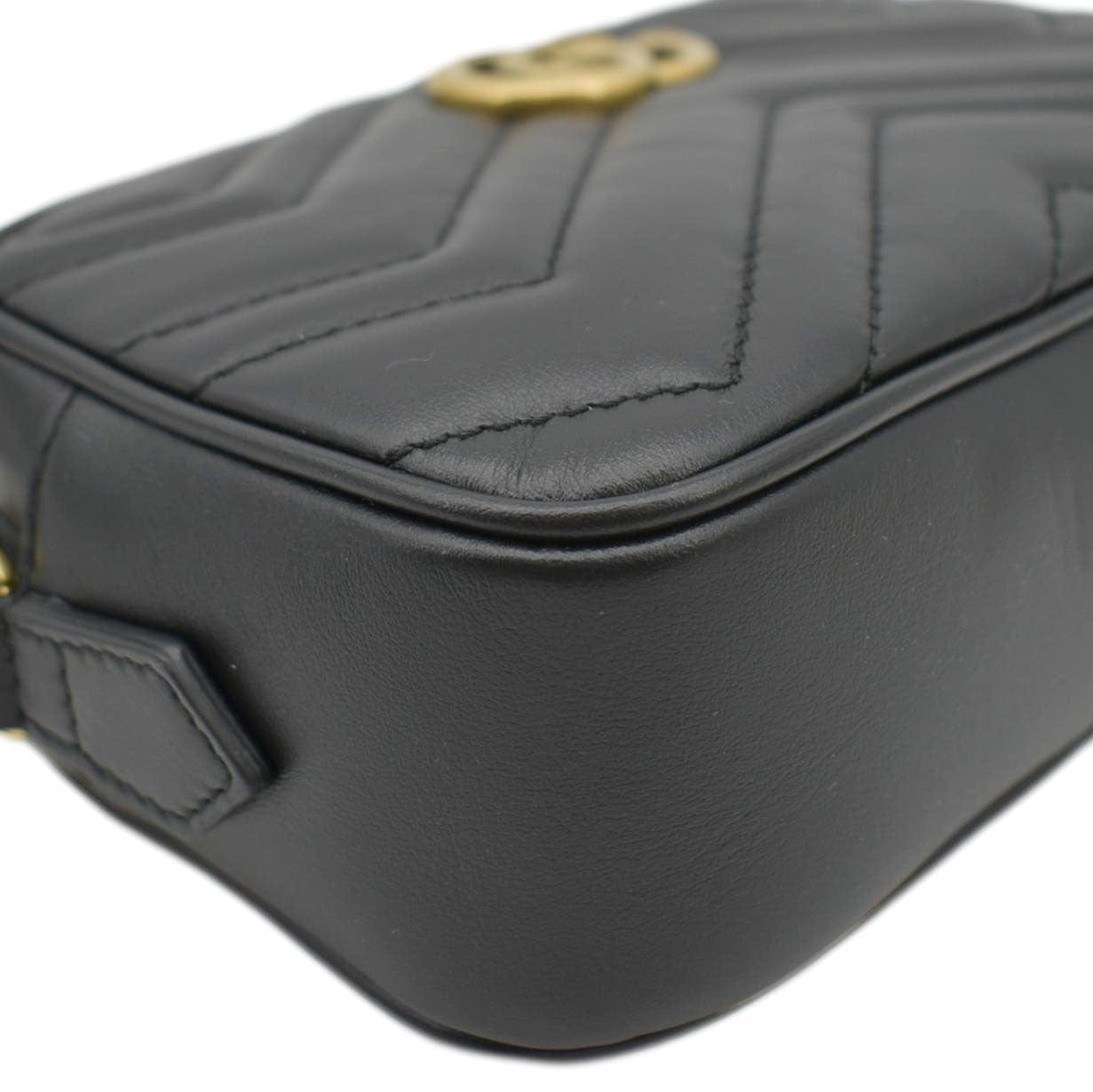 GUCCI GG Marmont Mini Matelasse Leather Chain Crossbody Bag Black 448065