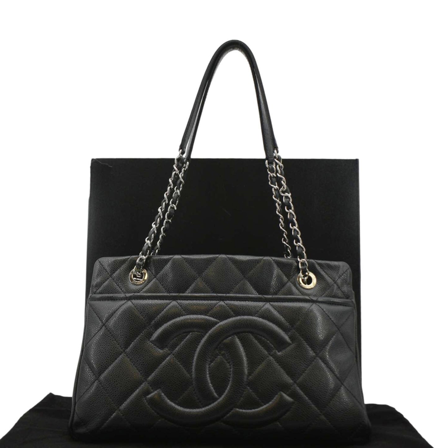 CHANEL Timeless CC Soft Quilted Caviar Leather Shopping Tote Bag Black