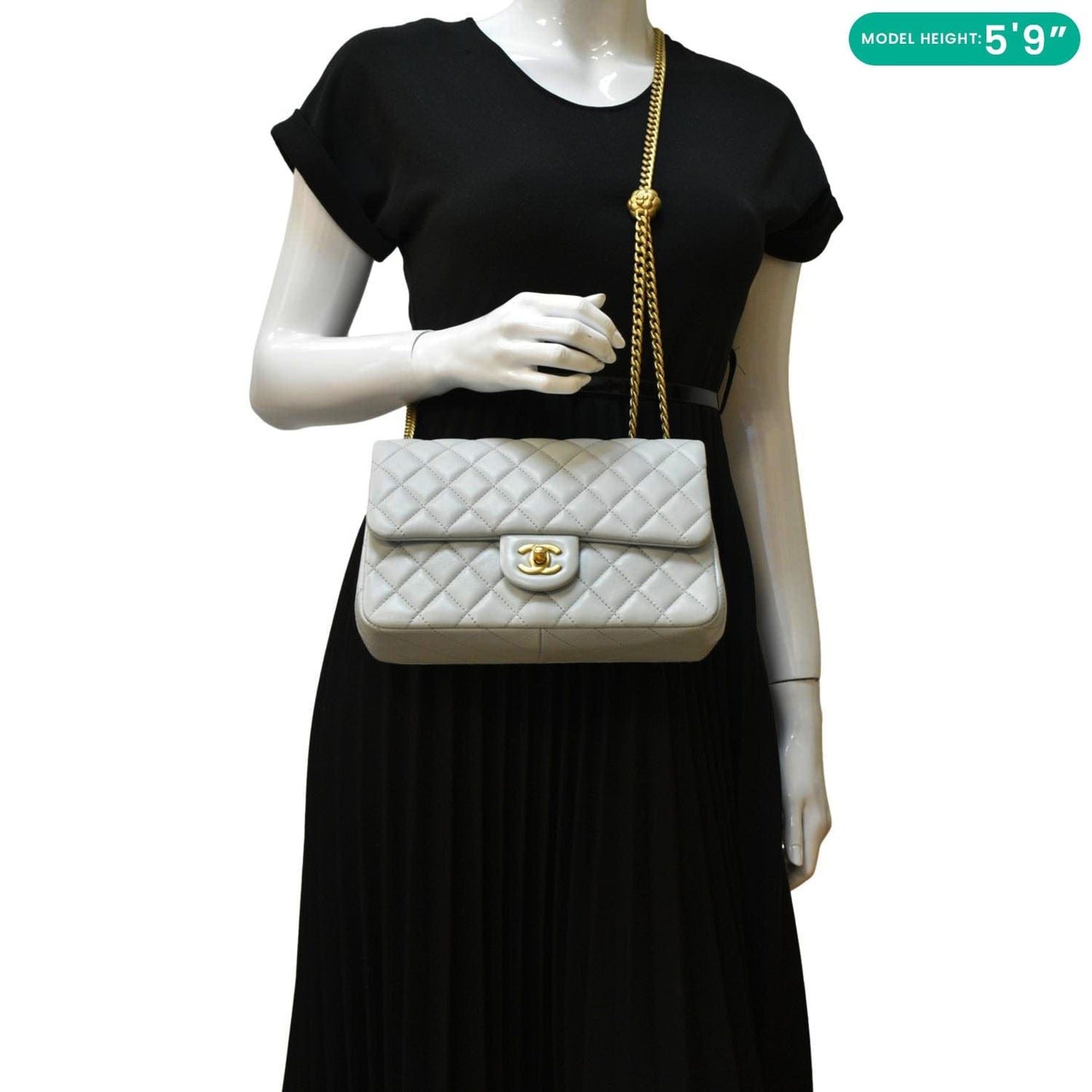CHANEL Sweet Camellia Flap Adjustable Chain WOC Quilted Leather Crossbody Bag Light Blue