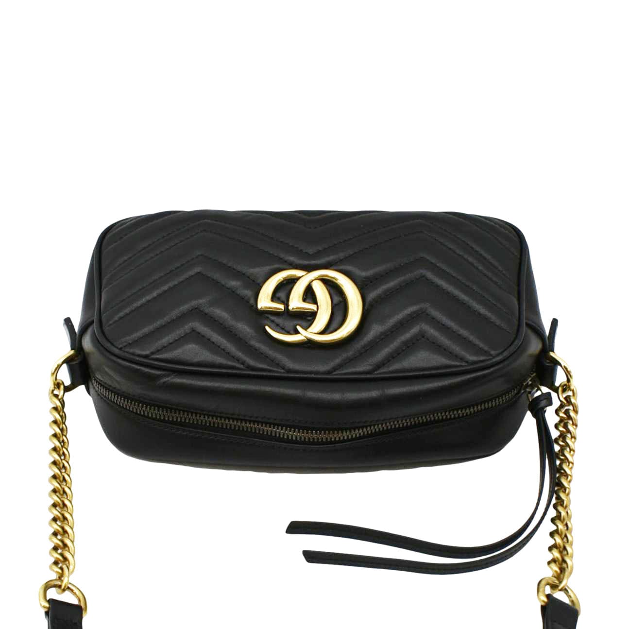GUCCI GG Marmont Small Matelasse Chevron Leather Crossbody Camera Bag Black 447632