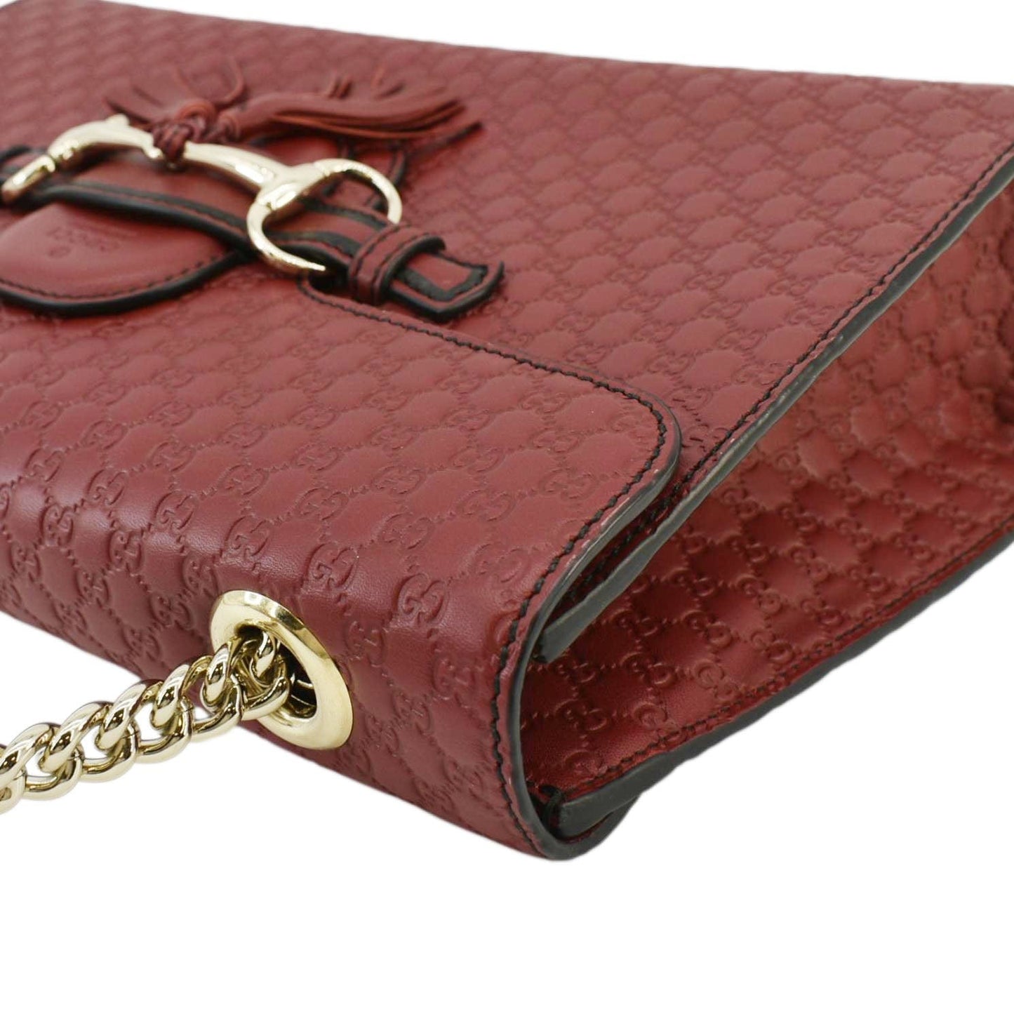 GUCCI Emily Medium GG Guccissima Leather Chain Shoulder Bag Red 449635