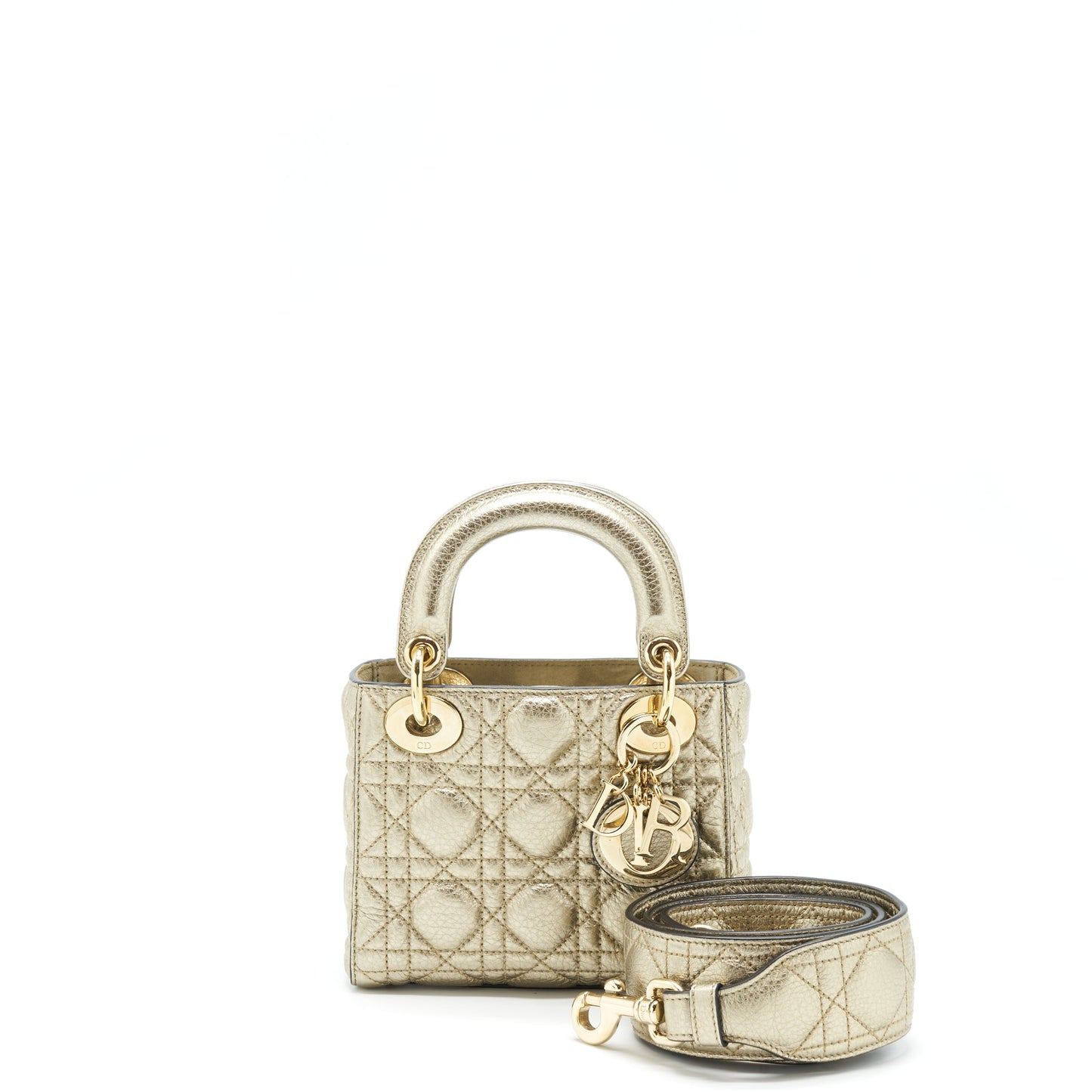 Dior Mini Lady Dior Supple Grained Calfskin Metallic Gold