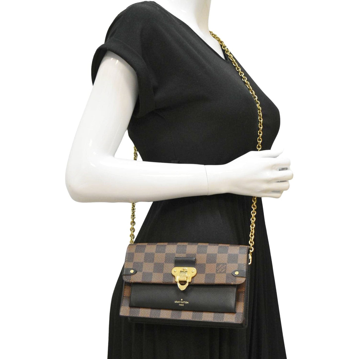 LOUIS VUITTON Vavin PM Damier Ebene Chain Crossbody Bag Black