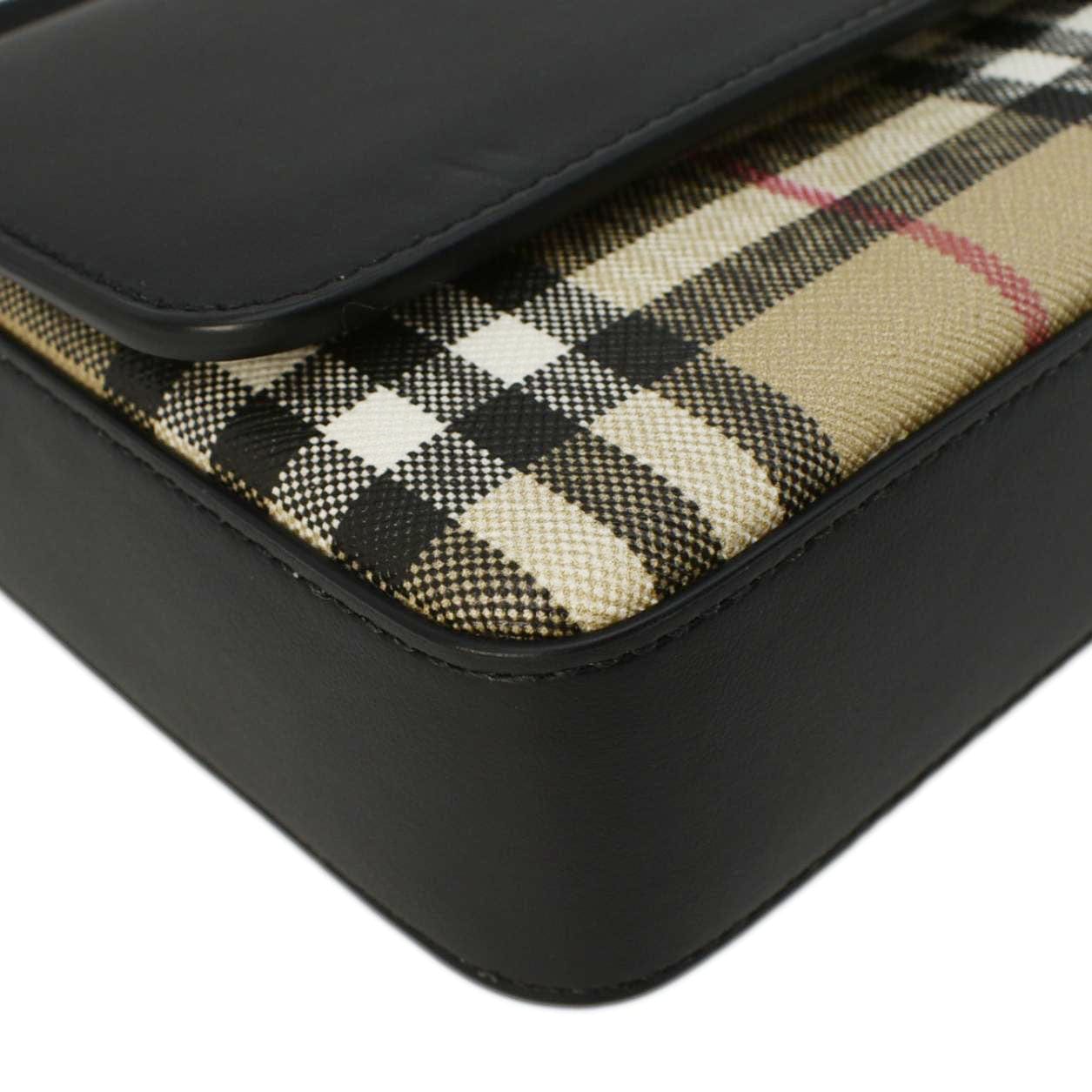 BURBERRY Hampshire Vintage Check Leather Crossbody Bag Black