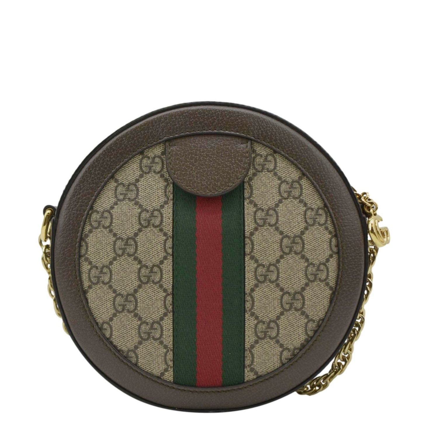 Ophidia Mini GG Round Supreme Monogram Web Crossbody Bag Beige 550618