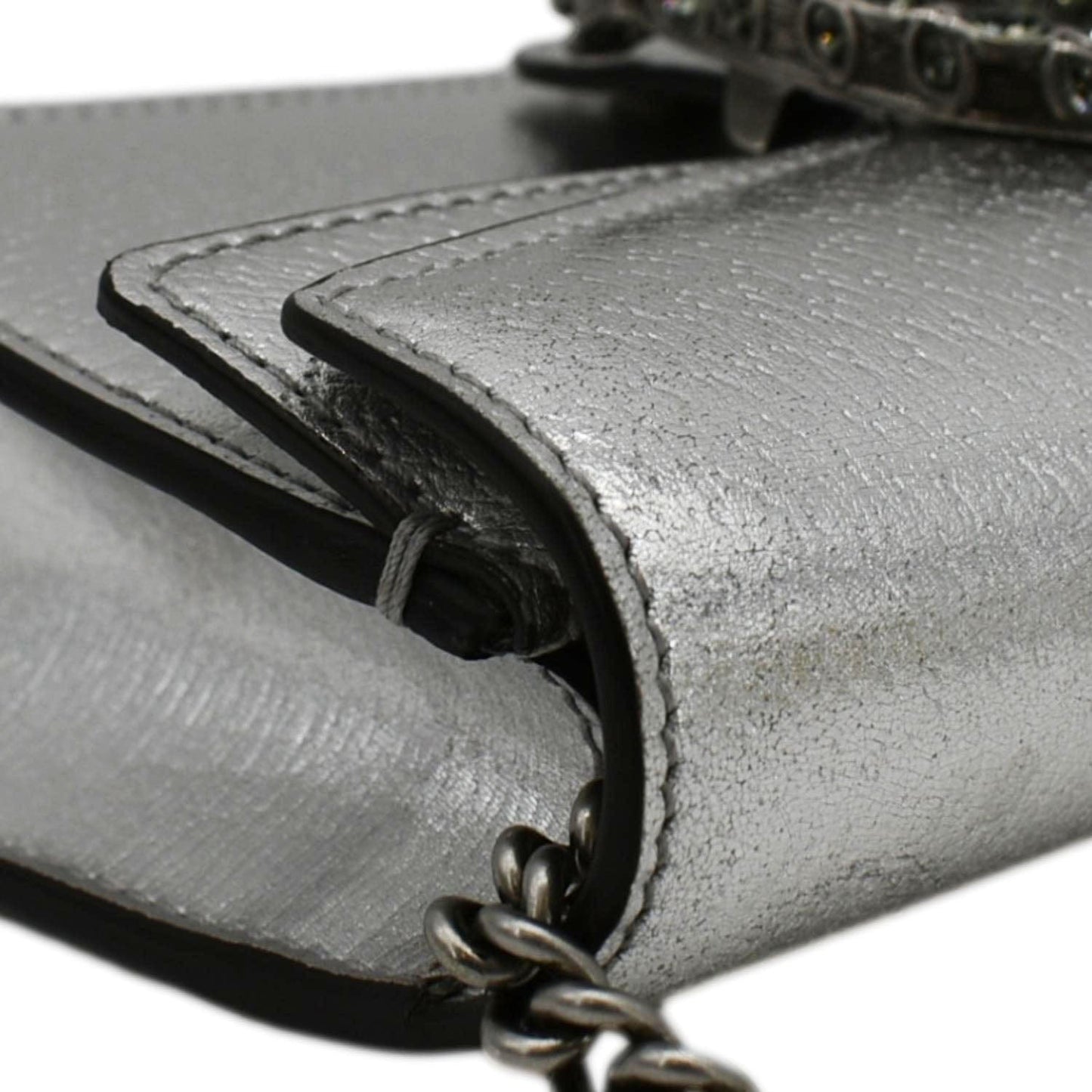 GUCCI Dionysus Super Mini Metallic Leather Crossbody Bag Silver 476432