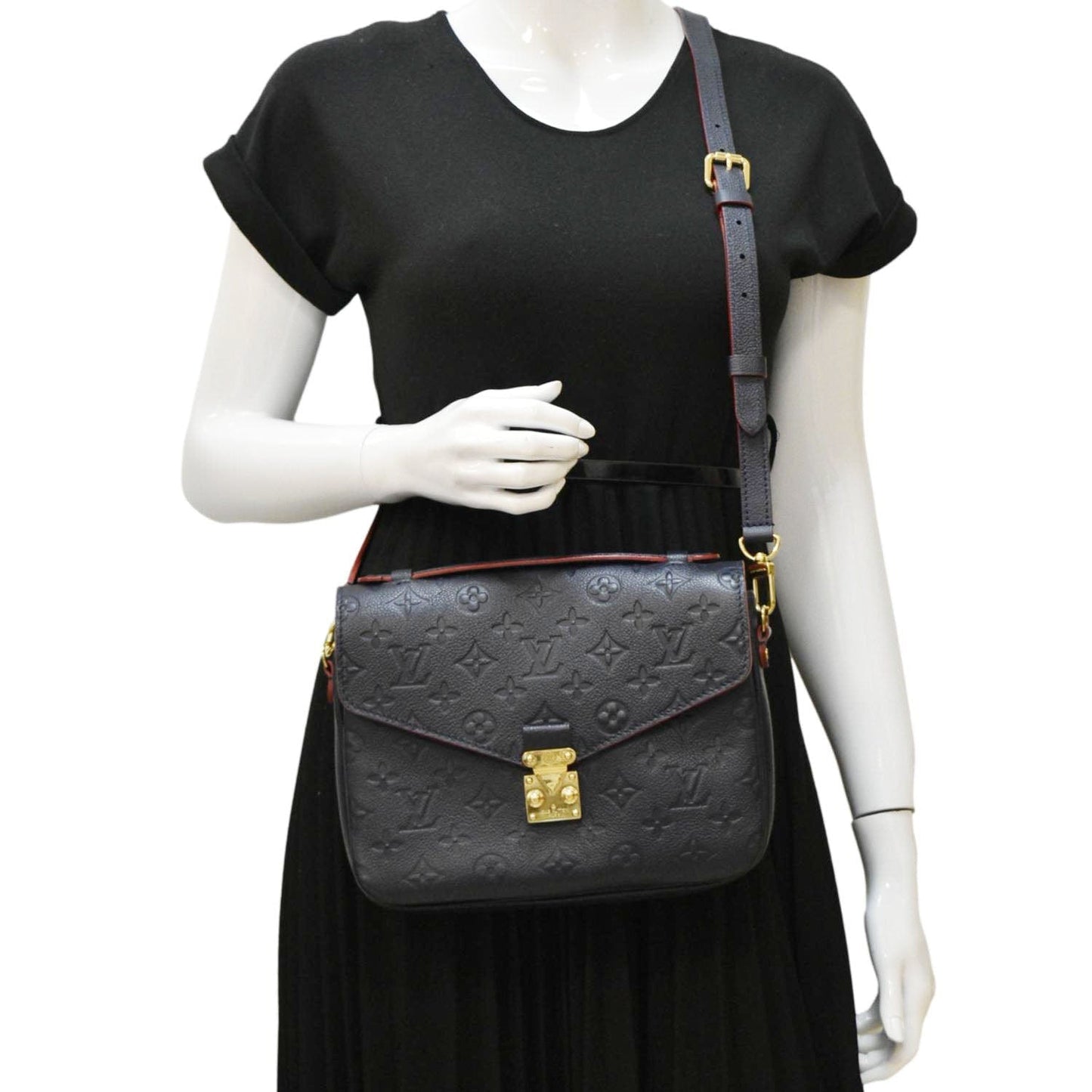 LOUIS VUITTON Metis Pochette Empreinte Leather Crossbody Bag Navy Blue