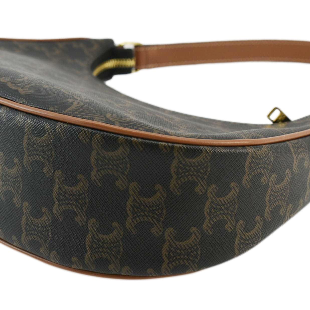 CELINE Ava Triomphe Canvas Calfskin Shoulder Bag Tan