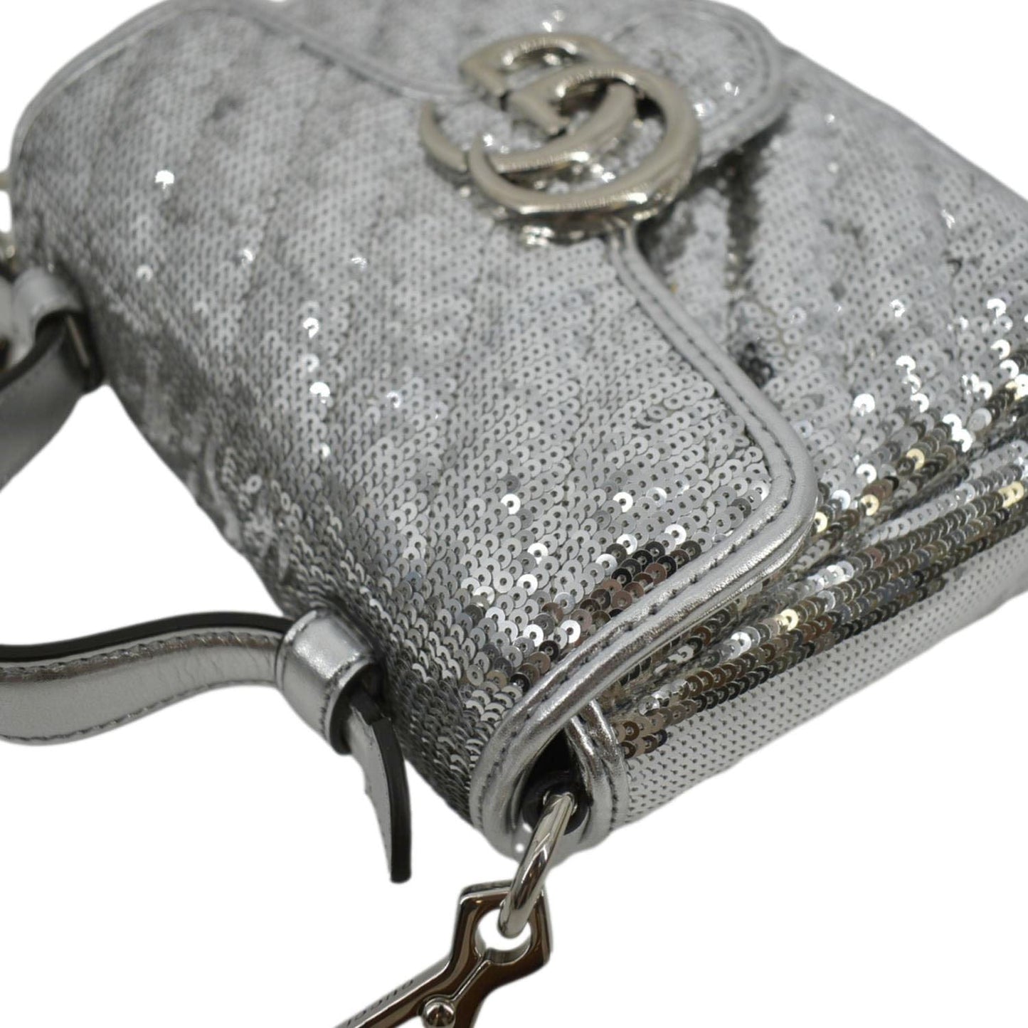 GUCCI GG Marmont Sequin Top Handle Crossbody Bag Silver 583571