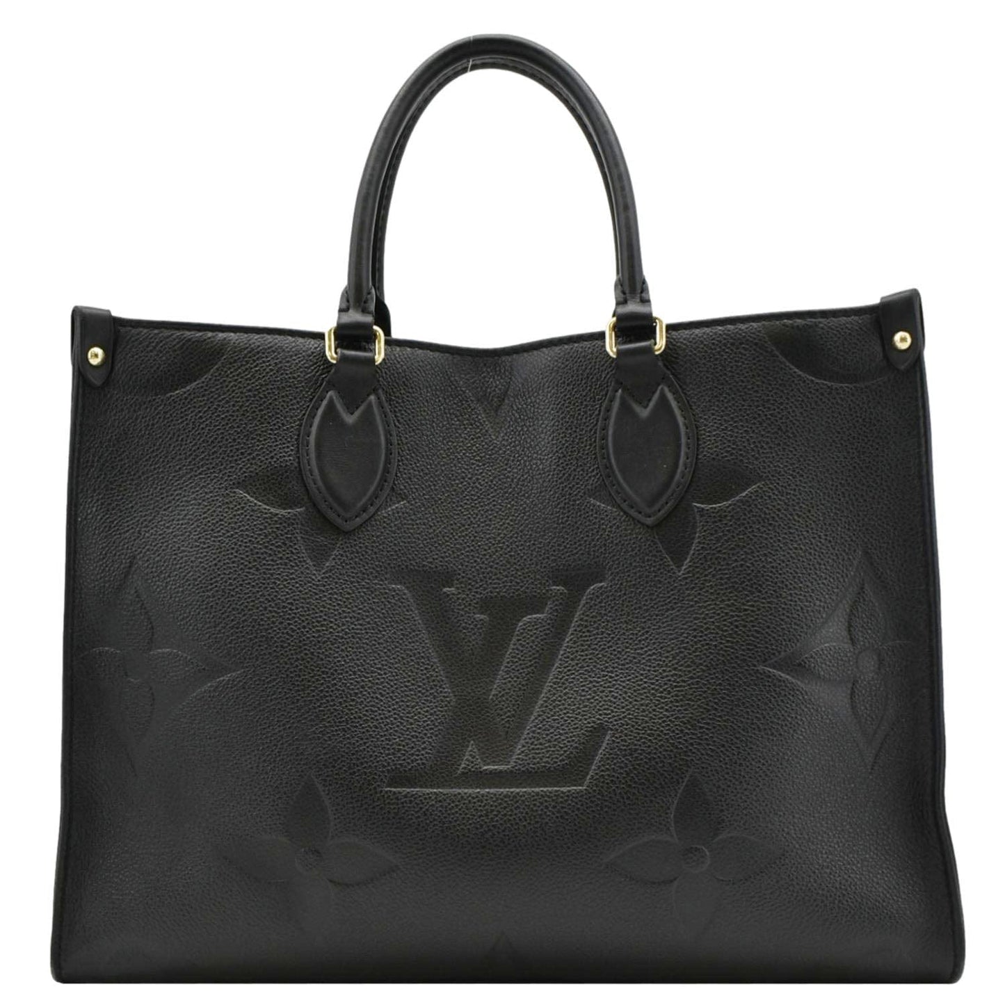 LOUIS VUITTON Onthego MM Giant Monogram Empreinte Leather Tote Bag Black