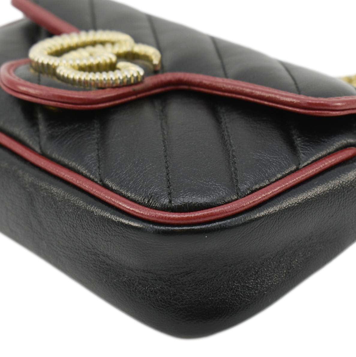 GUCCI GG Marmont Tourchon Mini Matelasse Leather Shoulder Crossbody Bag Black 574969