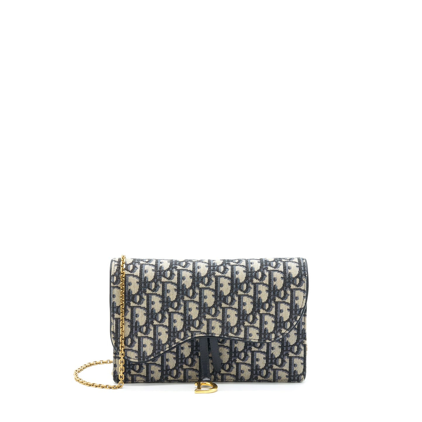 Dior Saddle Pouch With Chain Blue Dior Oblique Jacquard
