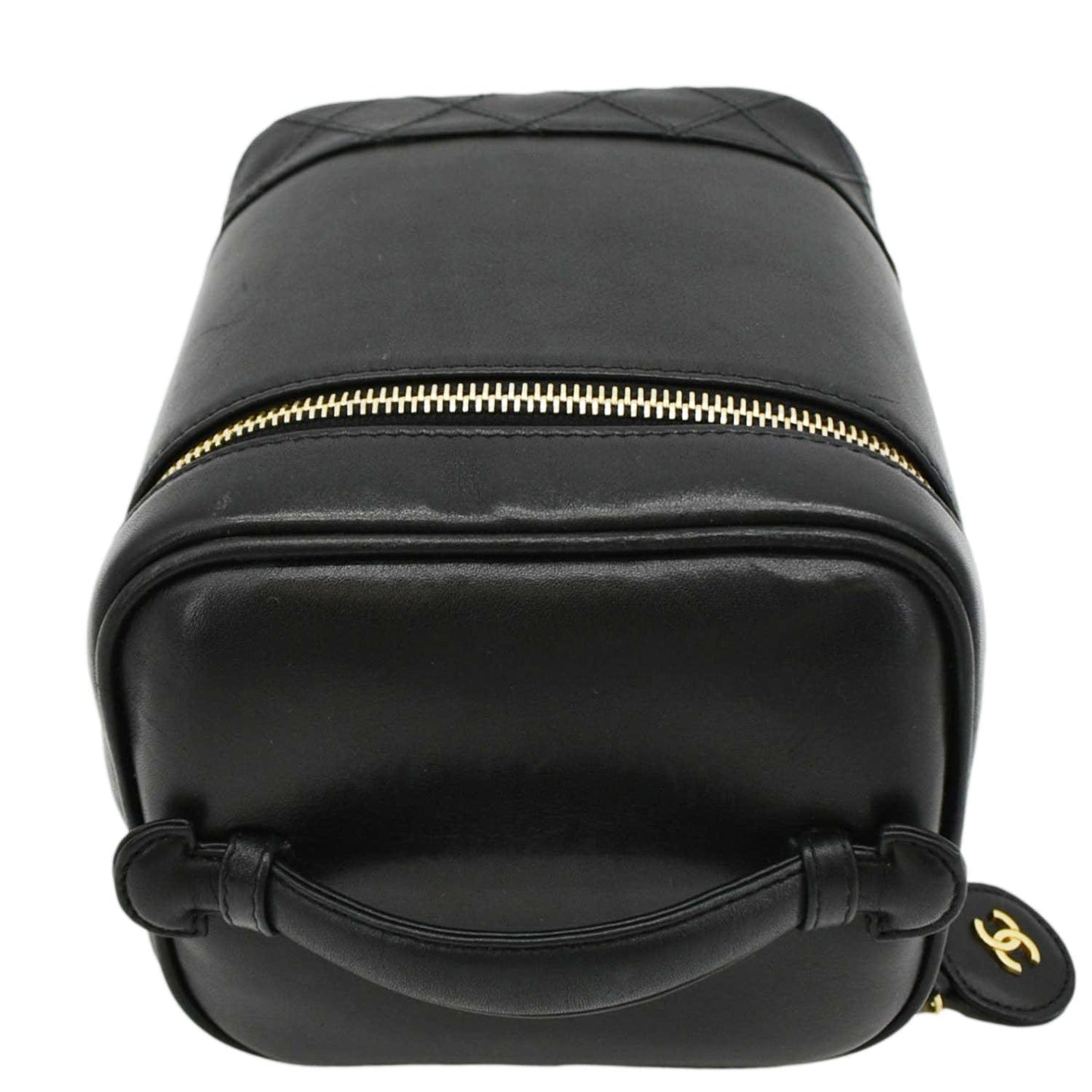 CHANEL Vintage Vanity Case Leather Cosmetic Bag Black