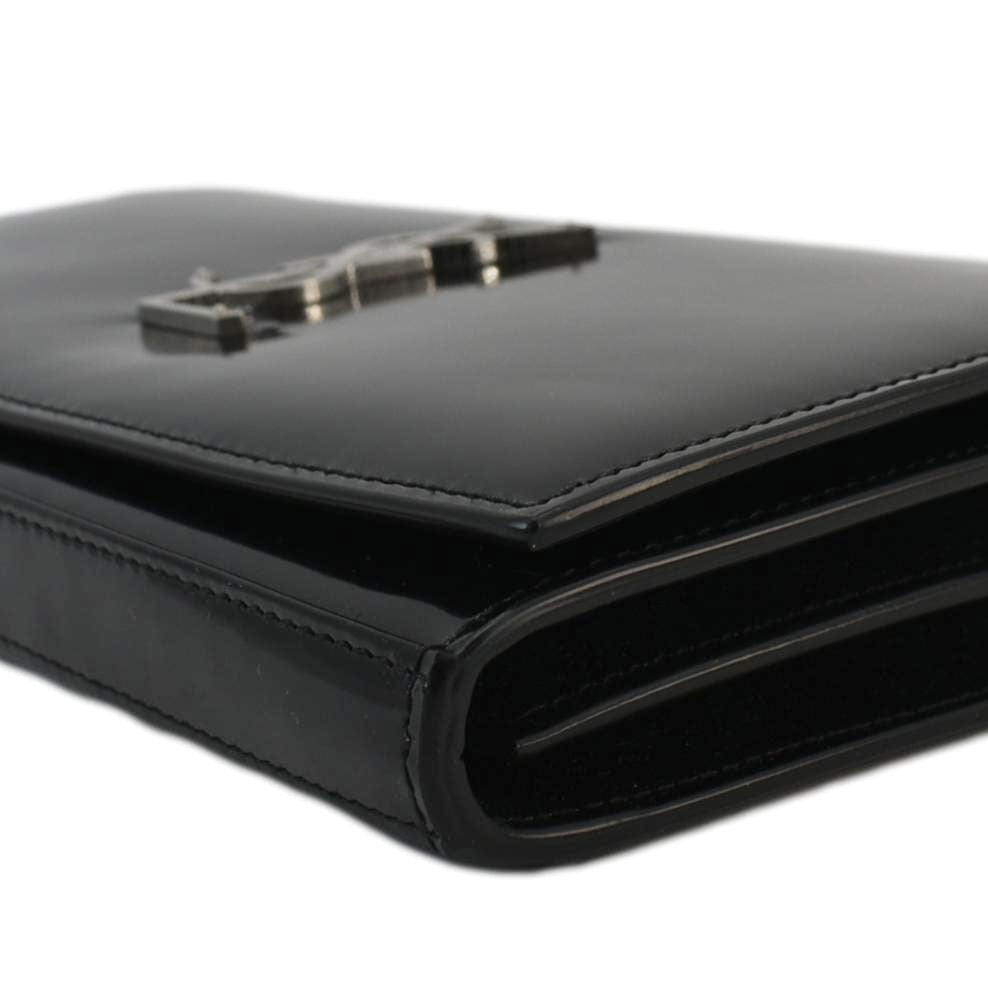YVES SAINT LAURENT Cassandre Patent Leather Chain Wallet Black