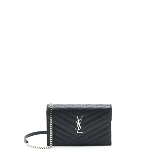 Saint Laurent/ Cassandra Matelasse Envelope Chain Wallet Grained Calfskin Black