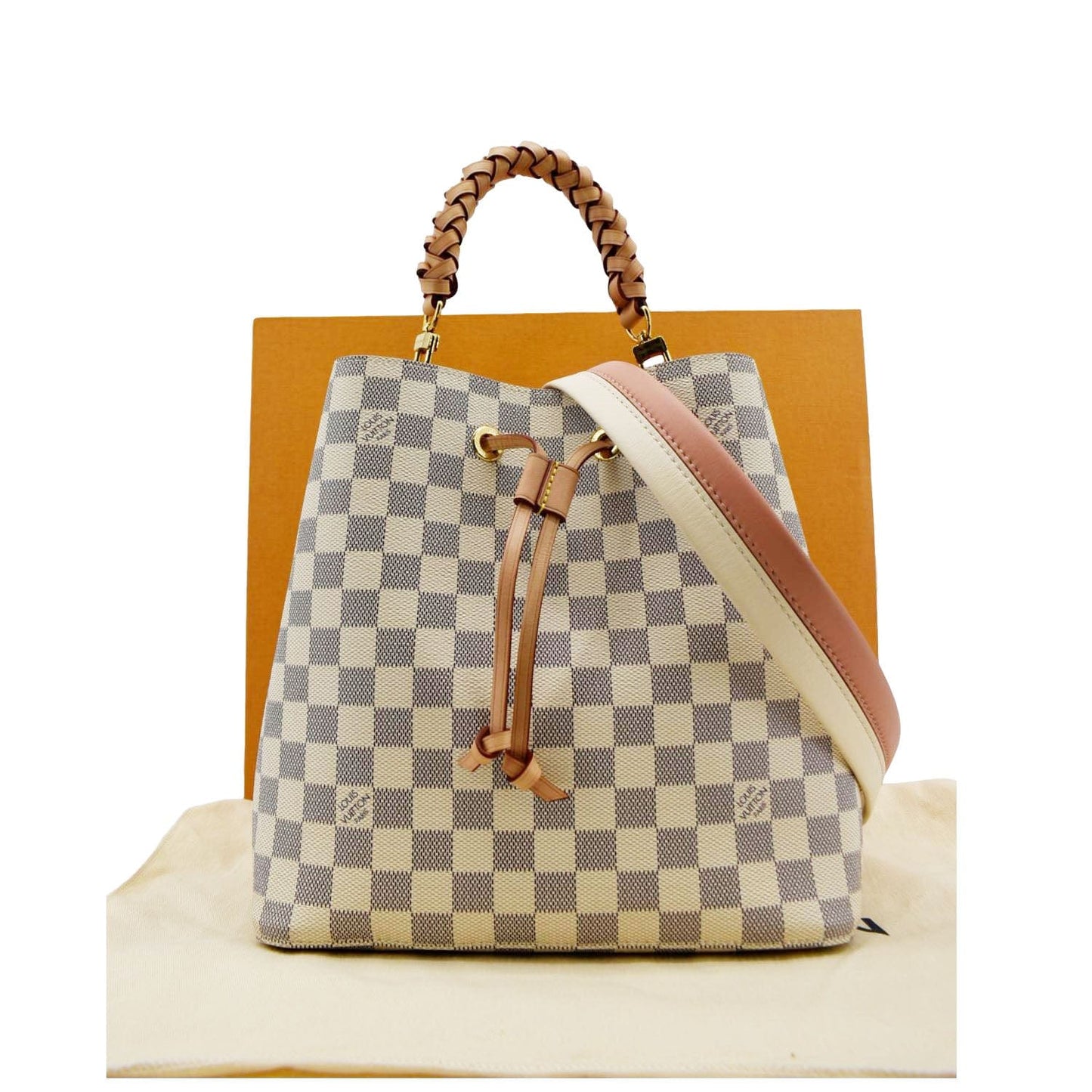 LOUIS VUITTON Neonoe Braided Handle Damier Azur Crossbody Bag White