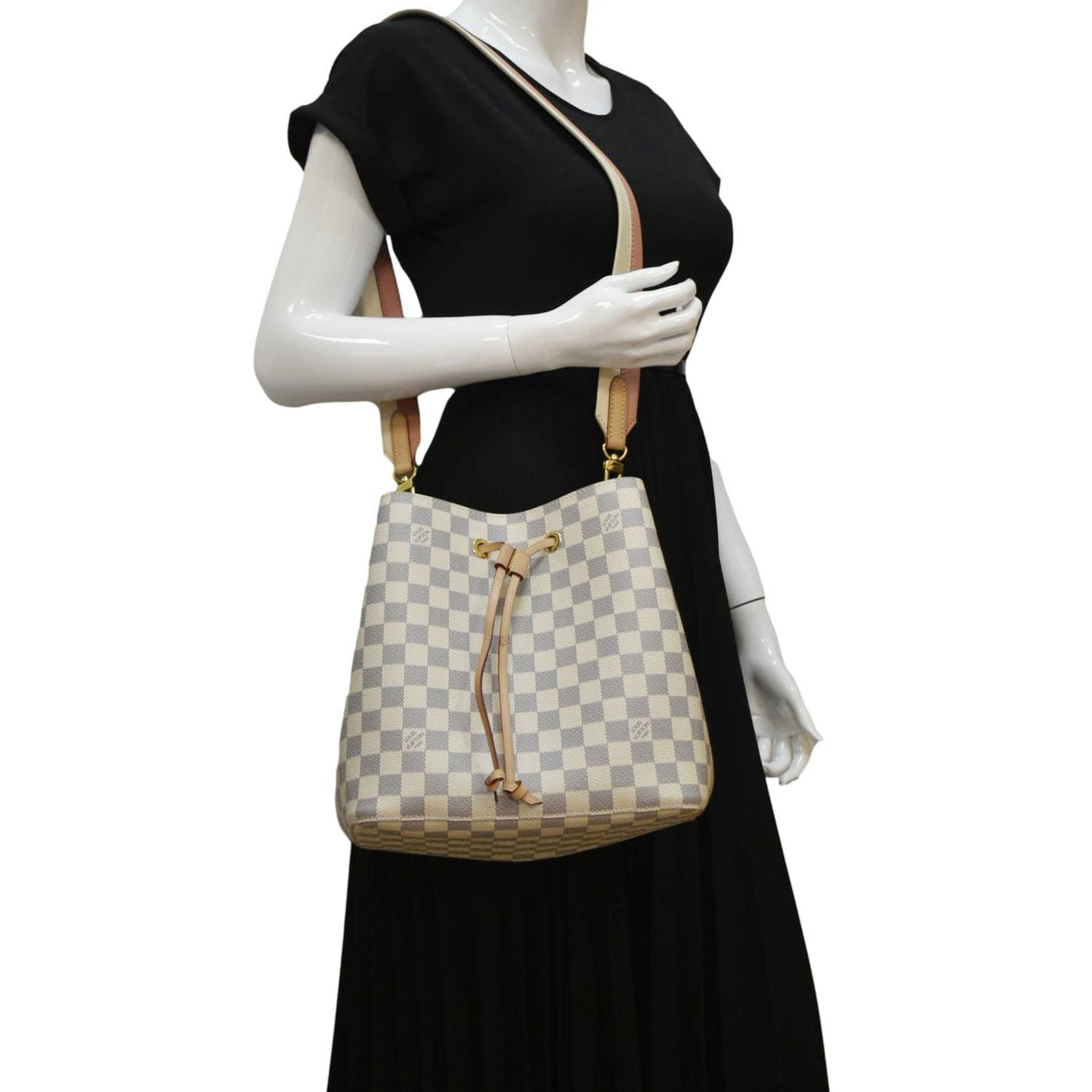 LOUIS VUITTON Neonoe Braided Handle Damier Azur Crossbody Bag White
