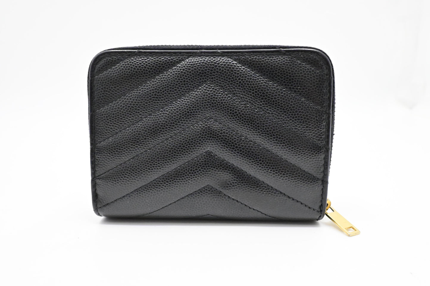 YSL Saint Laurent Compact Wallet in Black Grain de Poudre Leather
