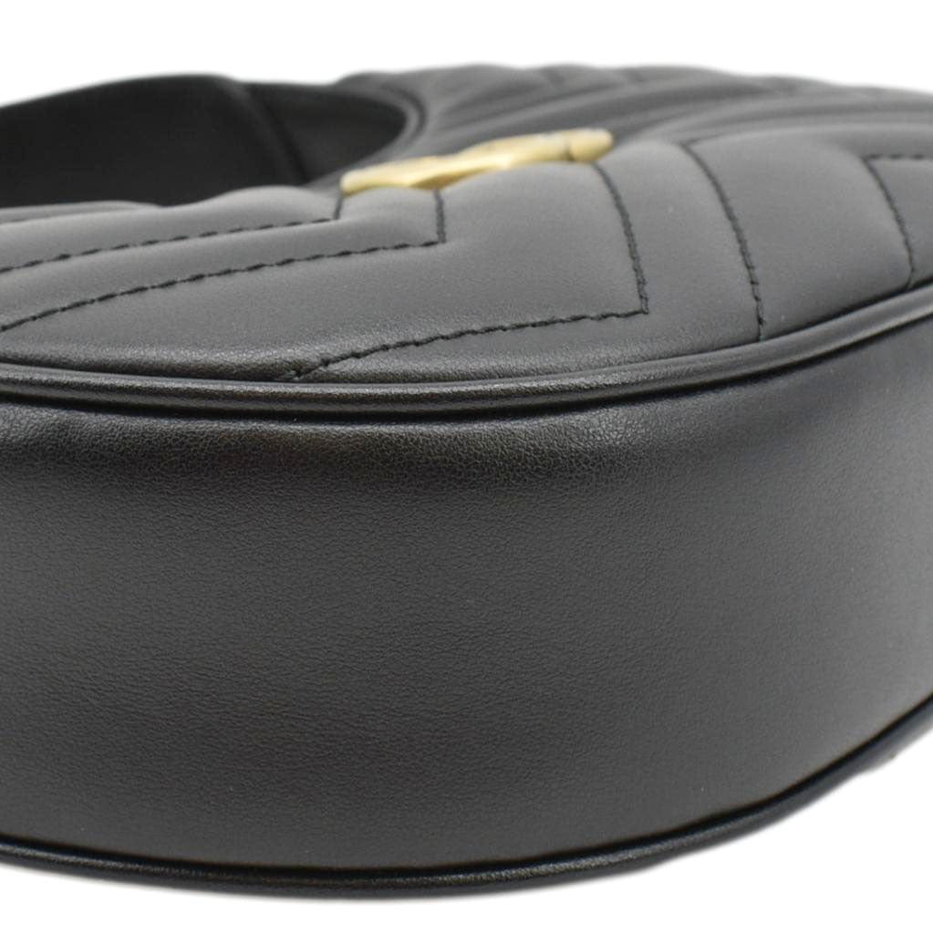 GUCCI GG Marmont Half Moon Mini Leather Shoulder Bag Black 699514