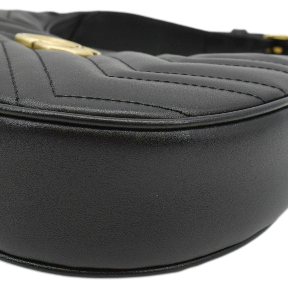 GUCCI GG Marmont Half Moon Mini Leather Shoulder Bag Black 699514