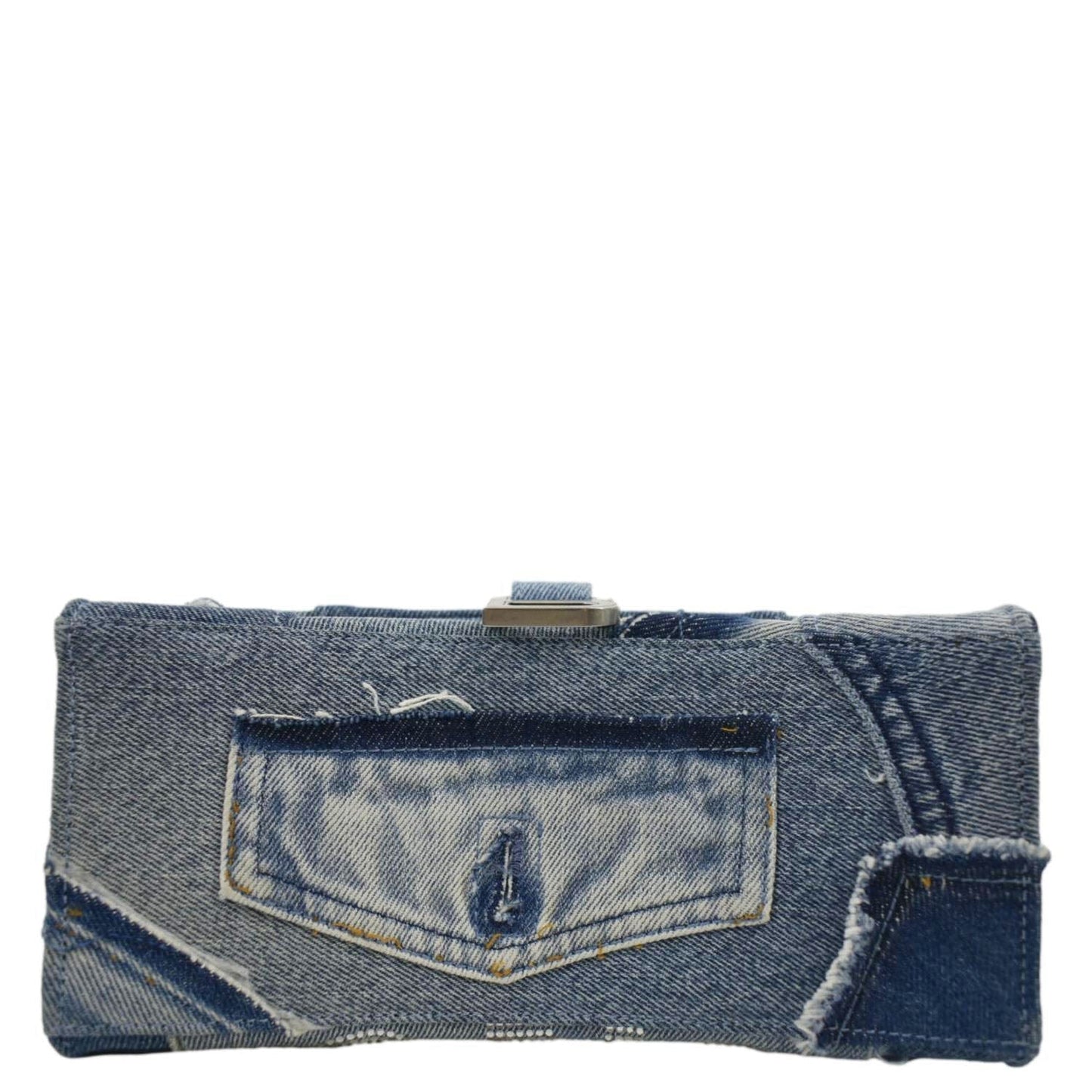 BALENCIAGA Small Hourglass Denim Top Handle Shoulder Bag Blue